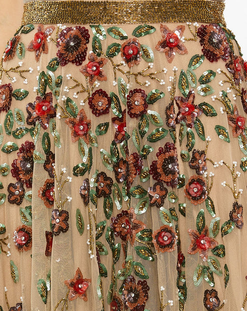 Coffee Mac Duggal R5707 Floral Beaded Long Chiffon Skirt Only for $598. ...