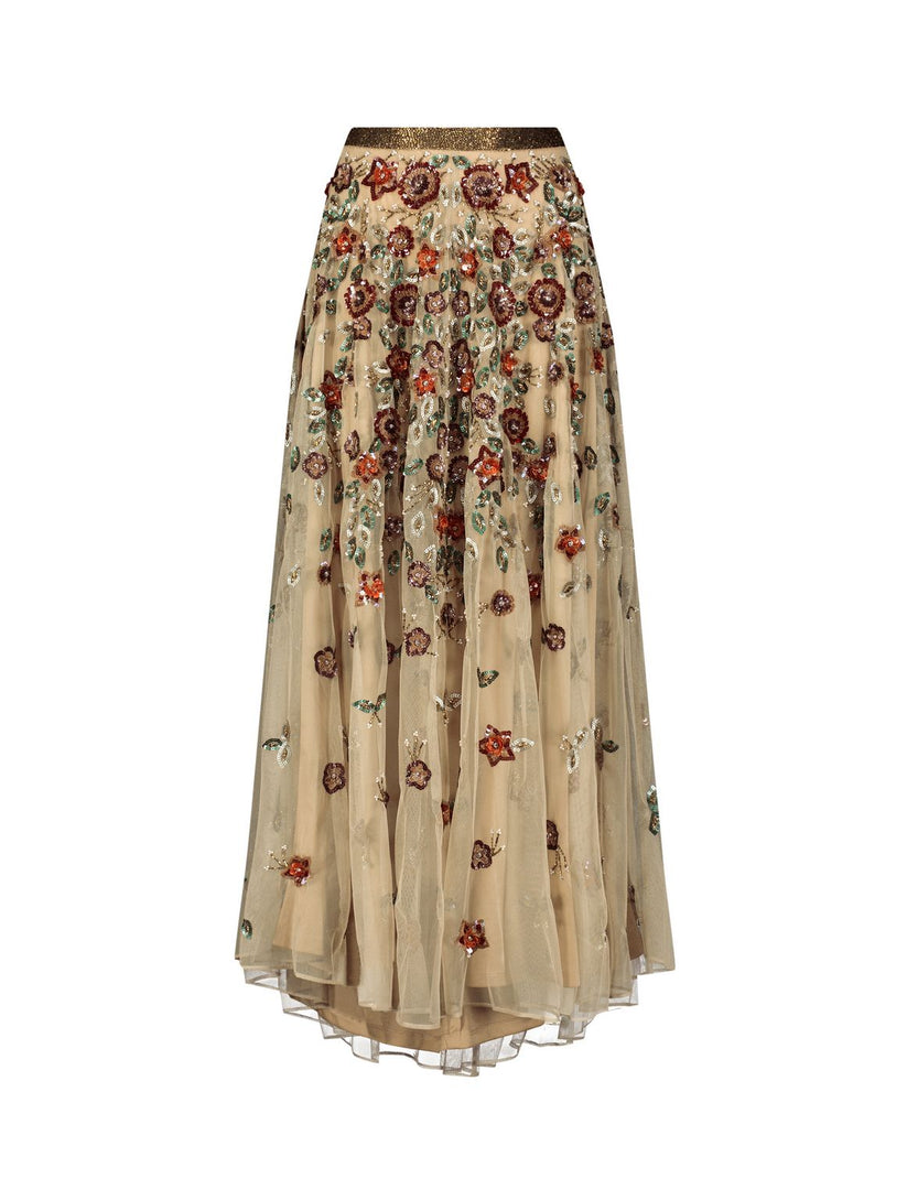 Coffee Mac Duggal R5707 Floral Beaded Long Chiffon Skirt Only for $598. ...