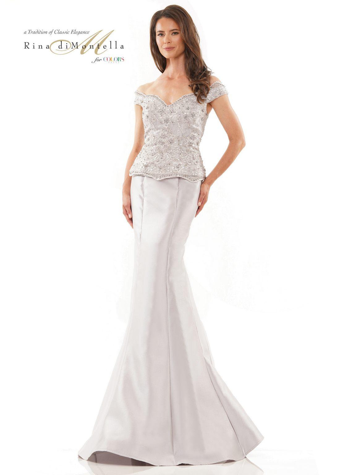 Rina di Montella 2785 Long Off Shoulder Fitted Formal Dress