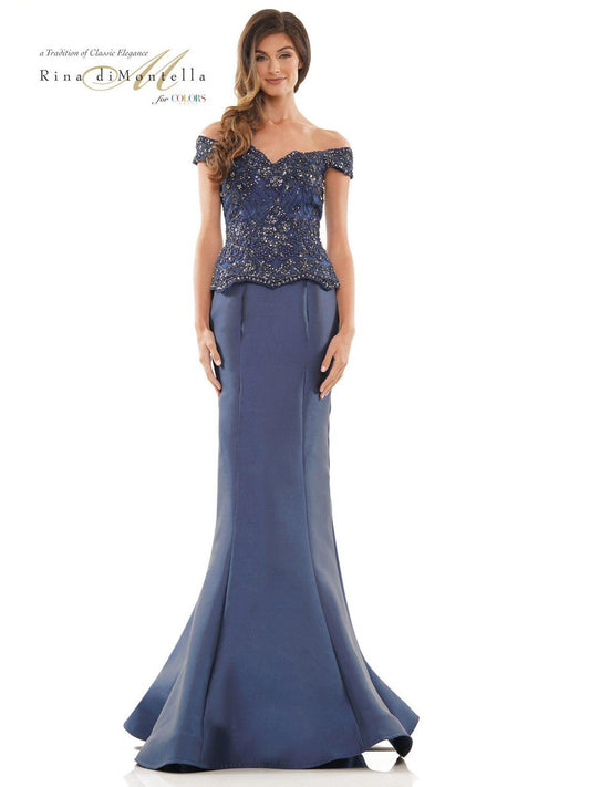 Formal Dresses Long Off Shoulder Fitted Formal Dress Navy
