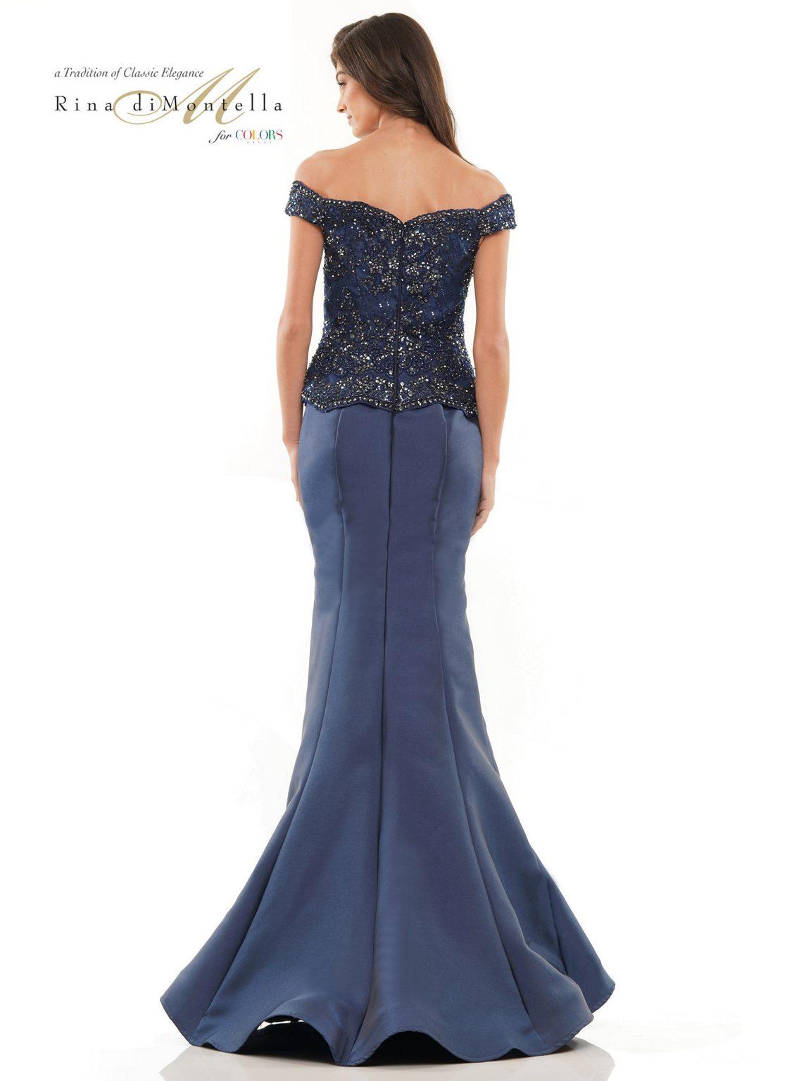 Rina di Montella 2785 Long Off Shoulder Fitted Formal Dress