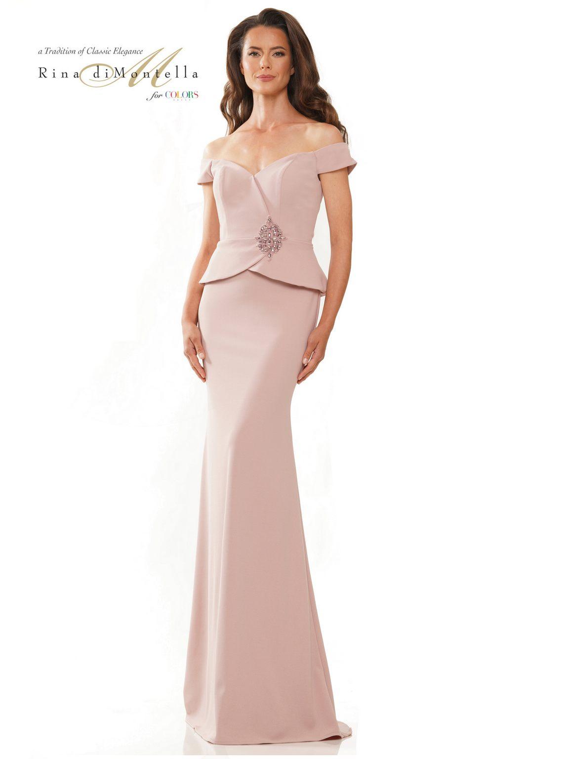 Rina di Montella 2820 Long Off Shoulder Formal Fitted Gown
