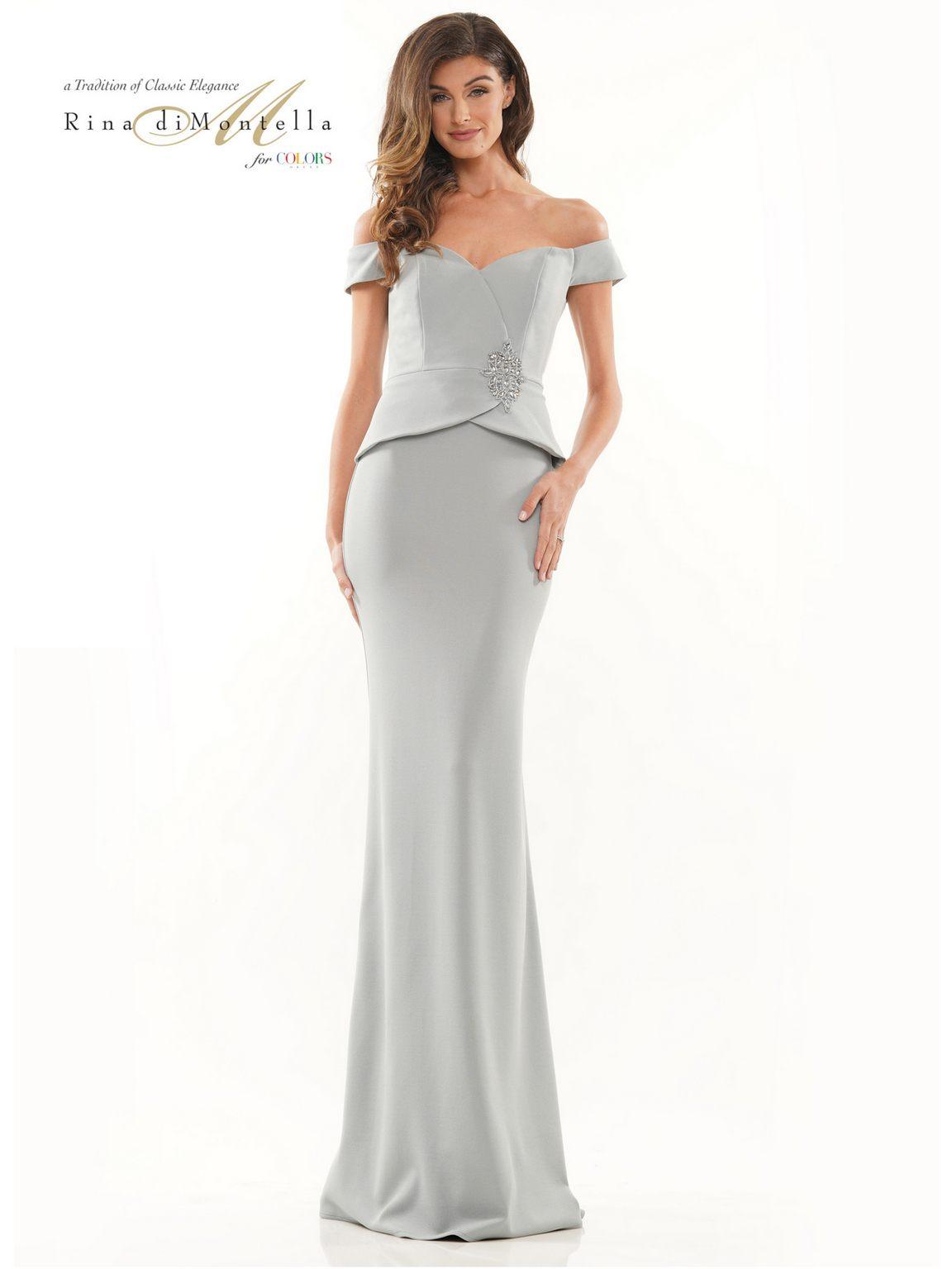 Rina di Montella 2820 Long Off Shoulder Formal Fitted Gown