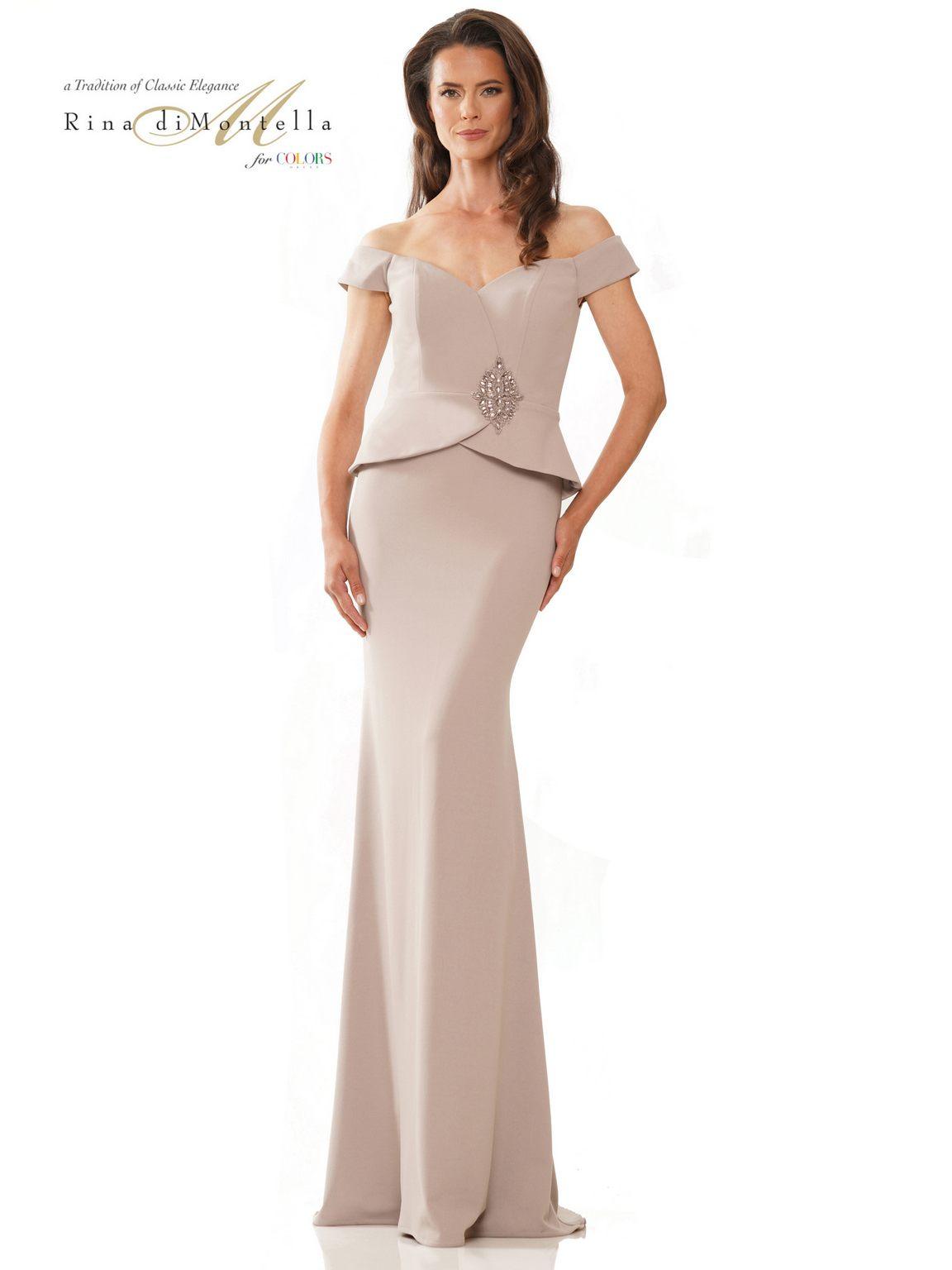 Rina di Montella 2820 Long Off Shoulder Formal Fitted Gown