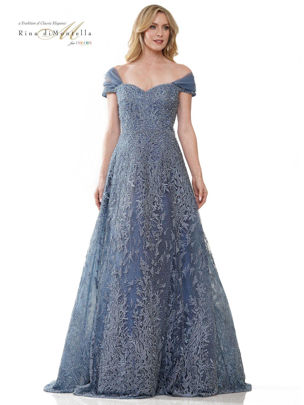 Slate Blue Rina di Montella RD2902 Long Formal Beaded Dress for $834.0