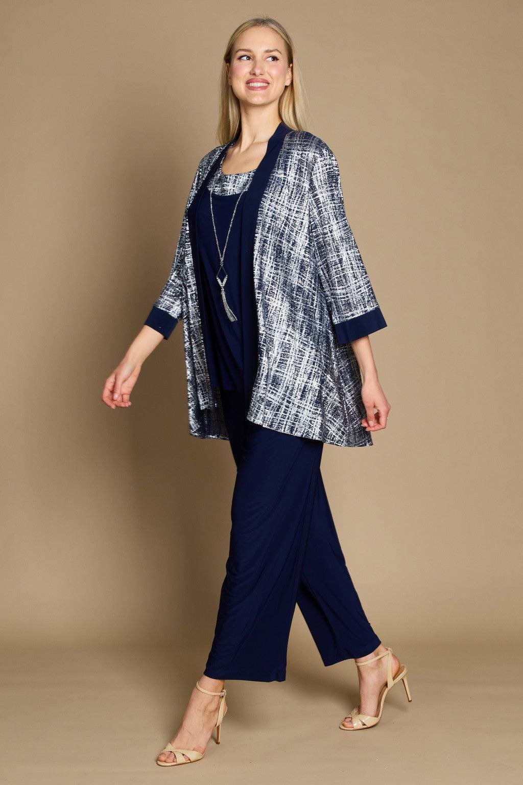 Champagne R&M Richards 2587W Metallic Printed Formal Pant Set for $39.0 ...