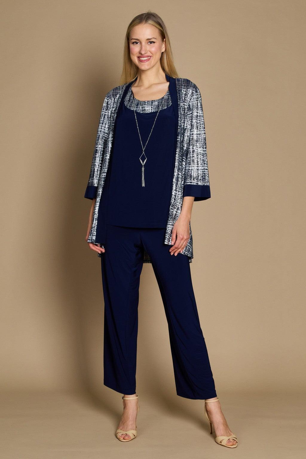 Champagne R&M Richards 2587W Metallic Printed Formal Pant Set for $39.0 ...