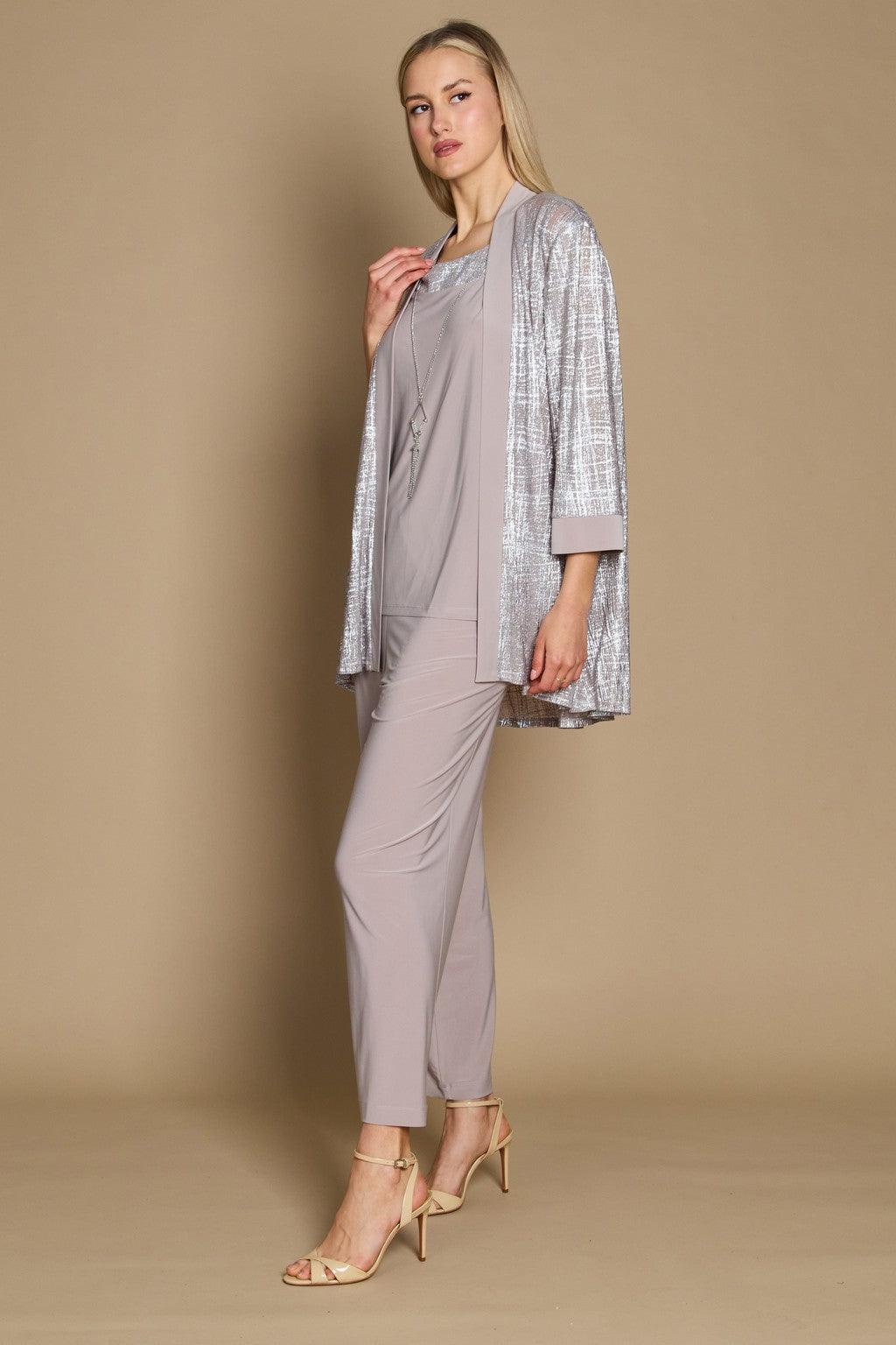 R&M Richards 2587W Plus Size Metallic Print Formal Pant Suit