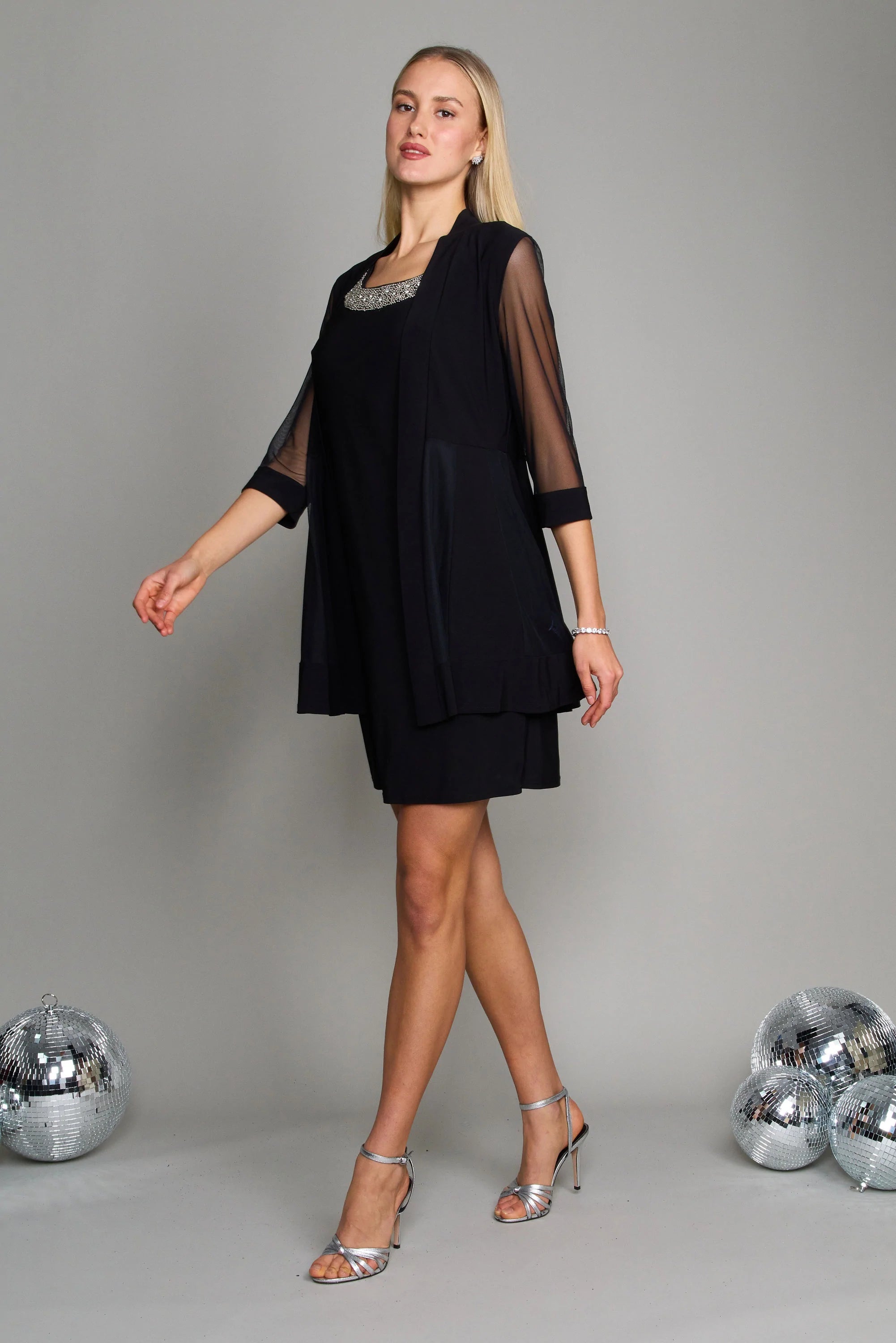 Mother of the Bride Dresses Short Beaded Petite Jacket Dress Black