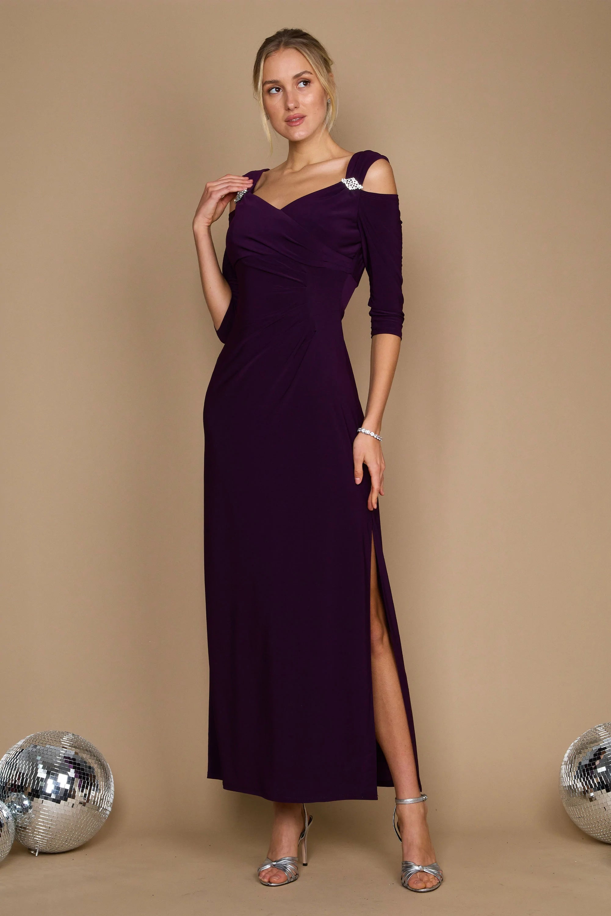 Rm richards long cold shoulder dress sale