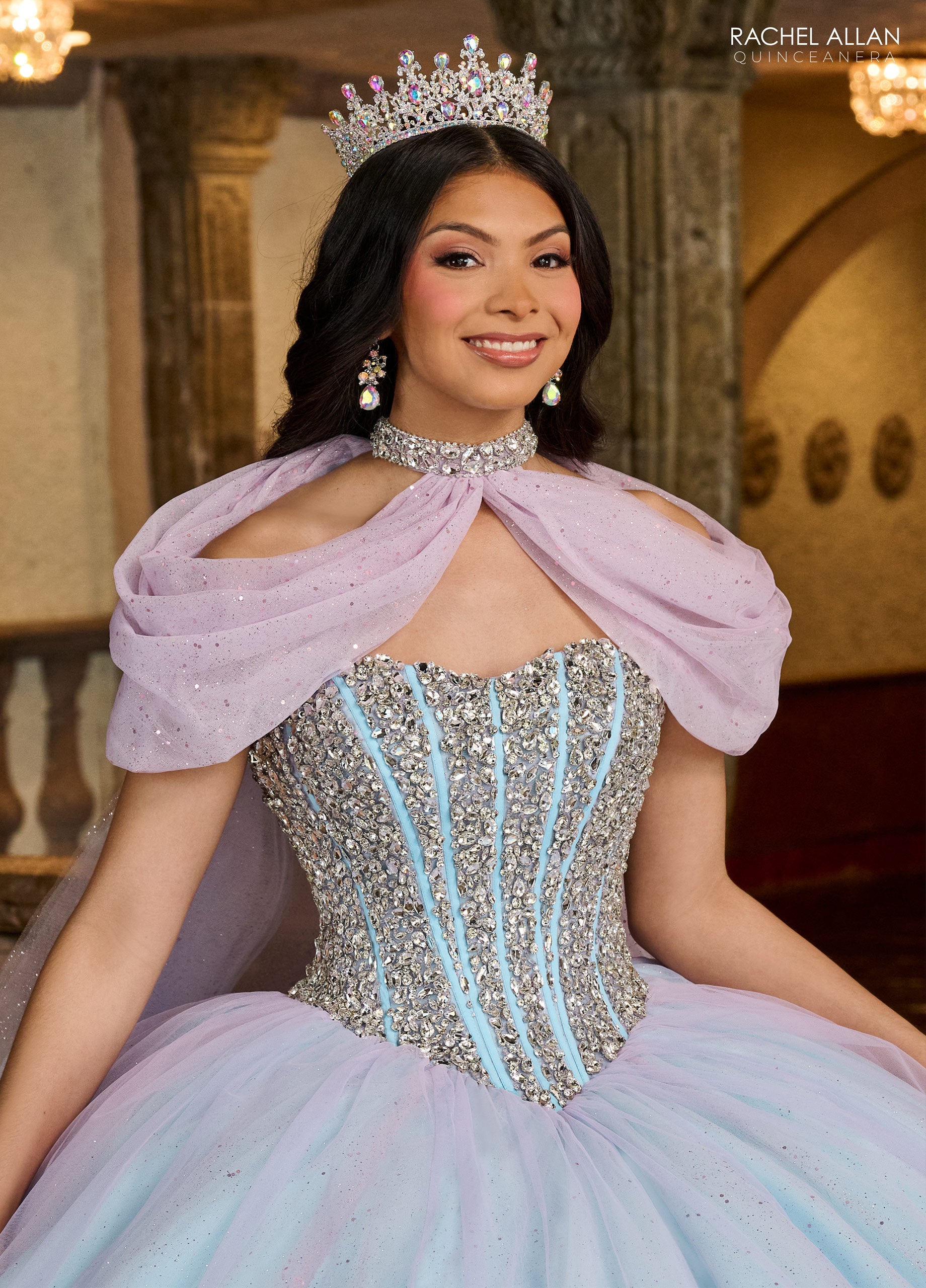 Quinceniera Dresses Long Beaded Quinceniera Ball Gown Lilac Light Blue