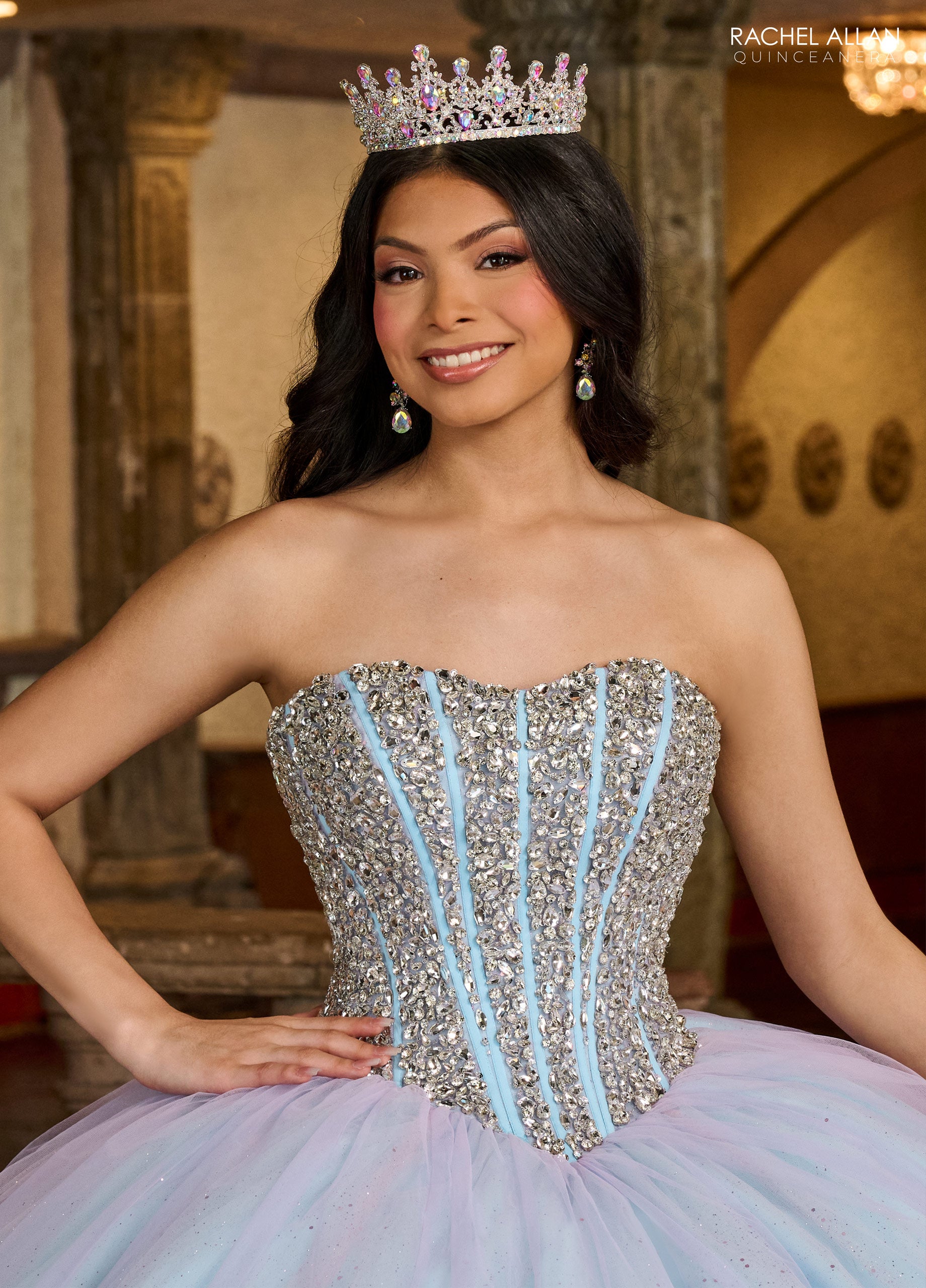 Quinceniera Dresses Long Beaded Quinceniera Ball Gown Lilac Light Blue