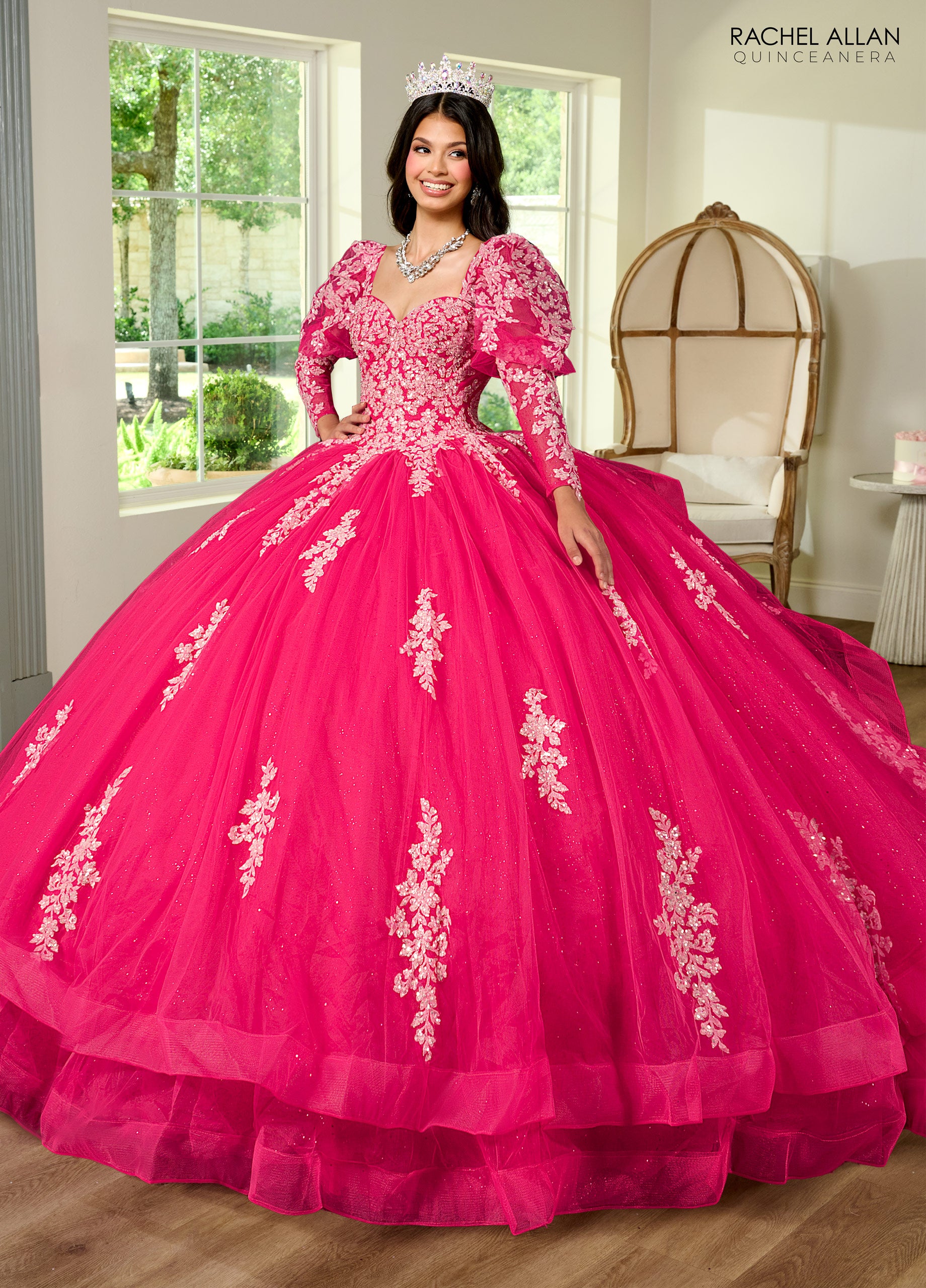 Rachel Allan RQ1131 Detachable Long Sleeve Quinceanera Applique Ball Gown