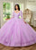 Quinceniera Dresses Detachable Long Sleeve Quinceniera Applique Ball Gown Lilac Iridescent
