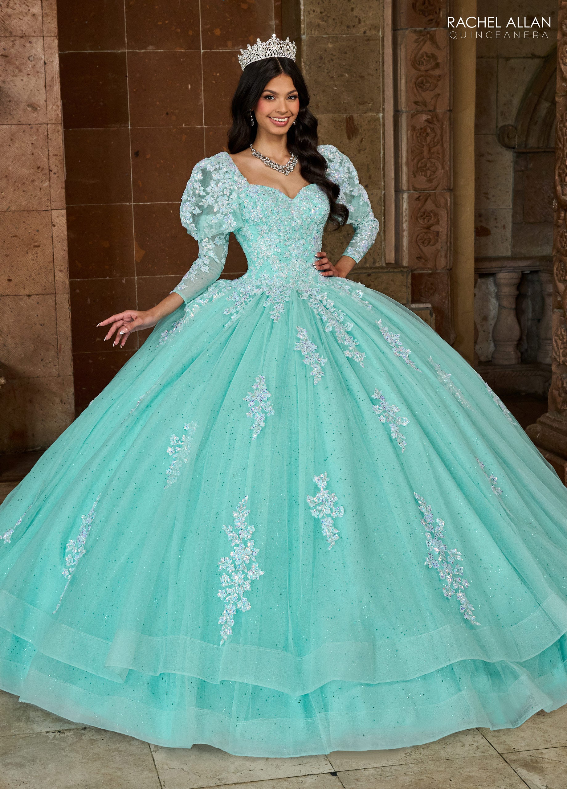 Rachel Allan RQ1131 Detachable Long Sleeve Quinceanera Applique Ball Gown