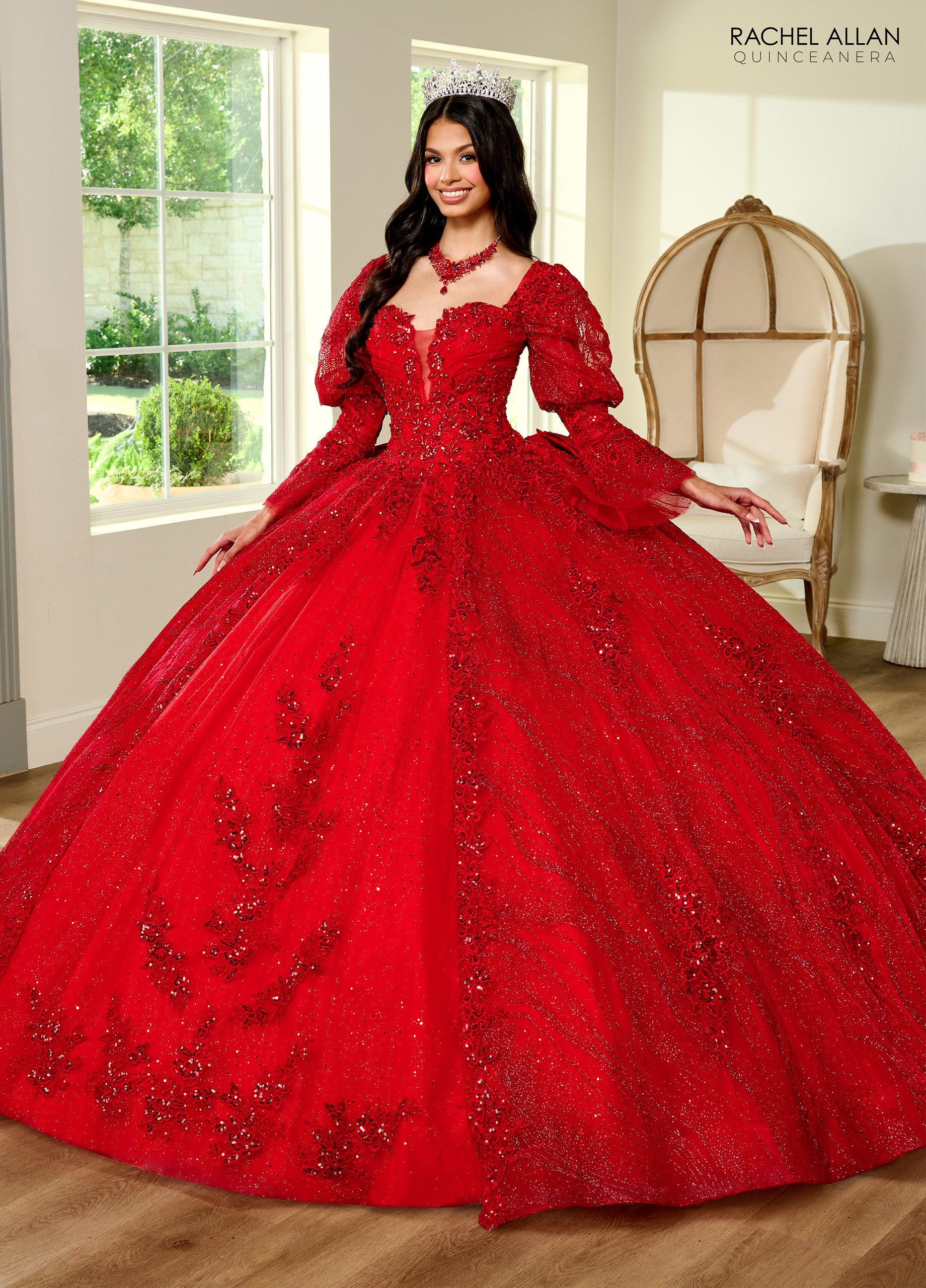 gorgeous red dresses Rachel Allan RQ1135 Strapless Puff Sleeve Quinceanera Dress