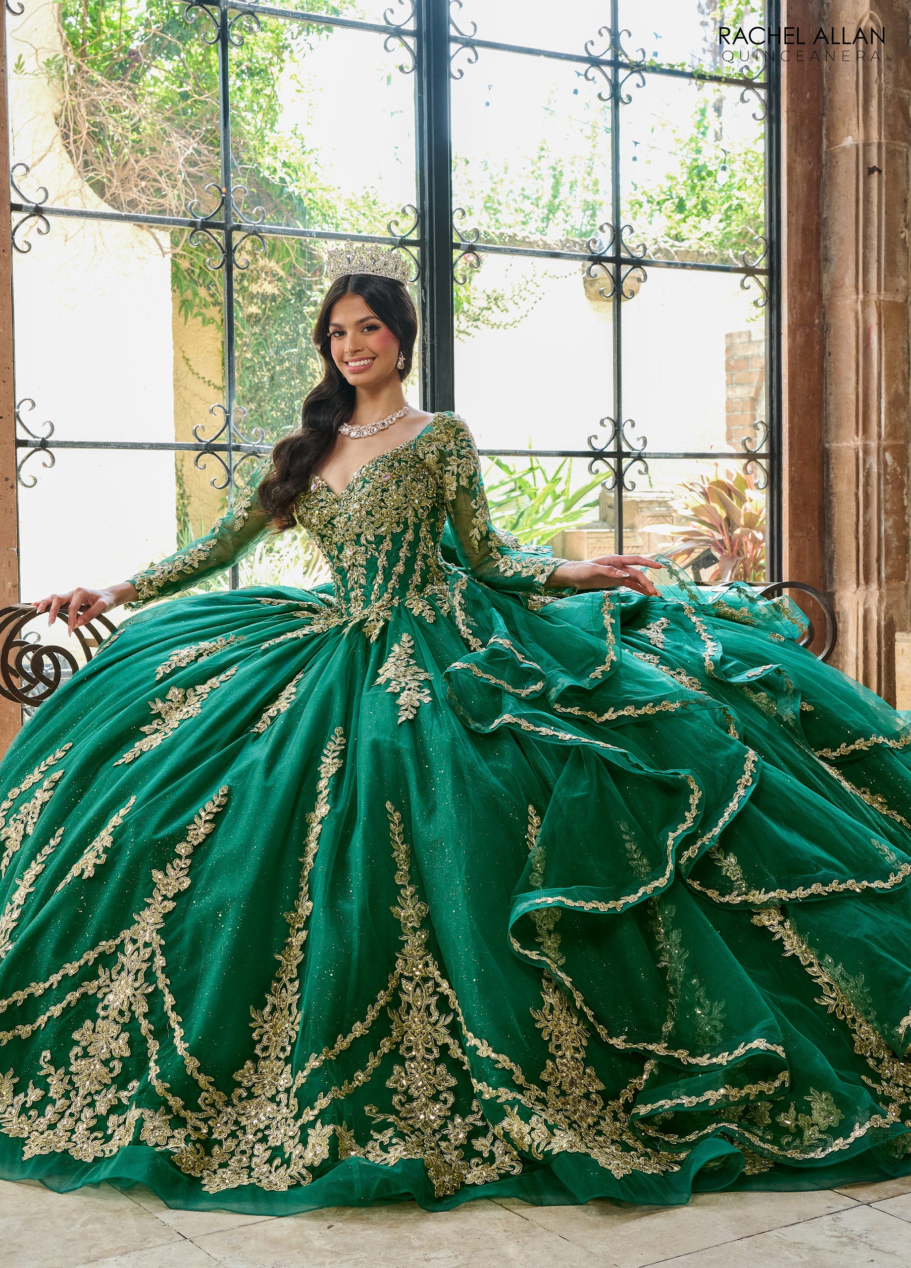 Rachel Allan RQ1137 Quinceanera Detachable Long Sleeve Ruffle Long Ball Gown