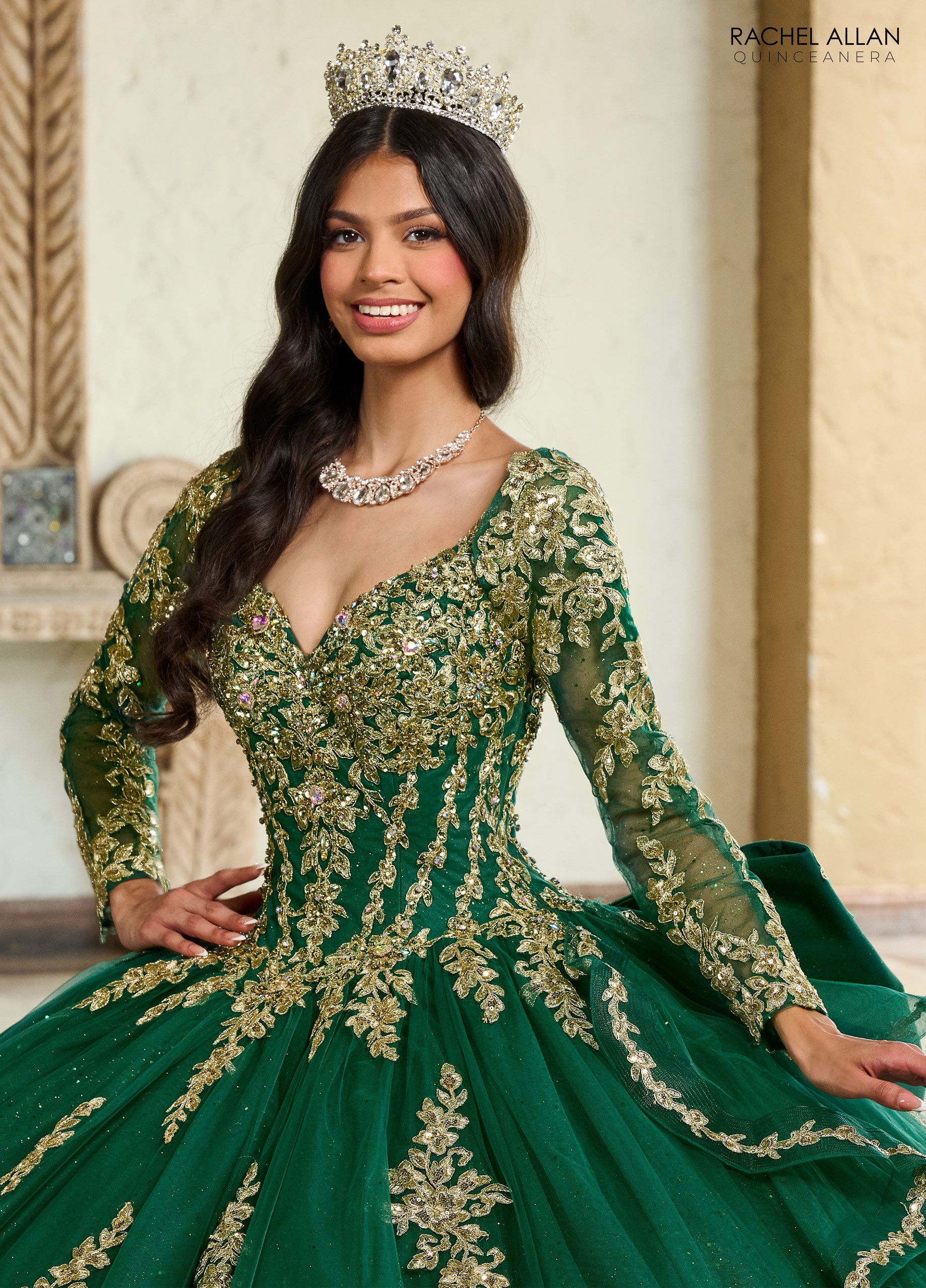 Rachel Allan RQ1137 Quinceanera Detachable Long Sleeve Ruffle Long Ball Gown