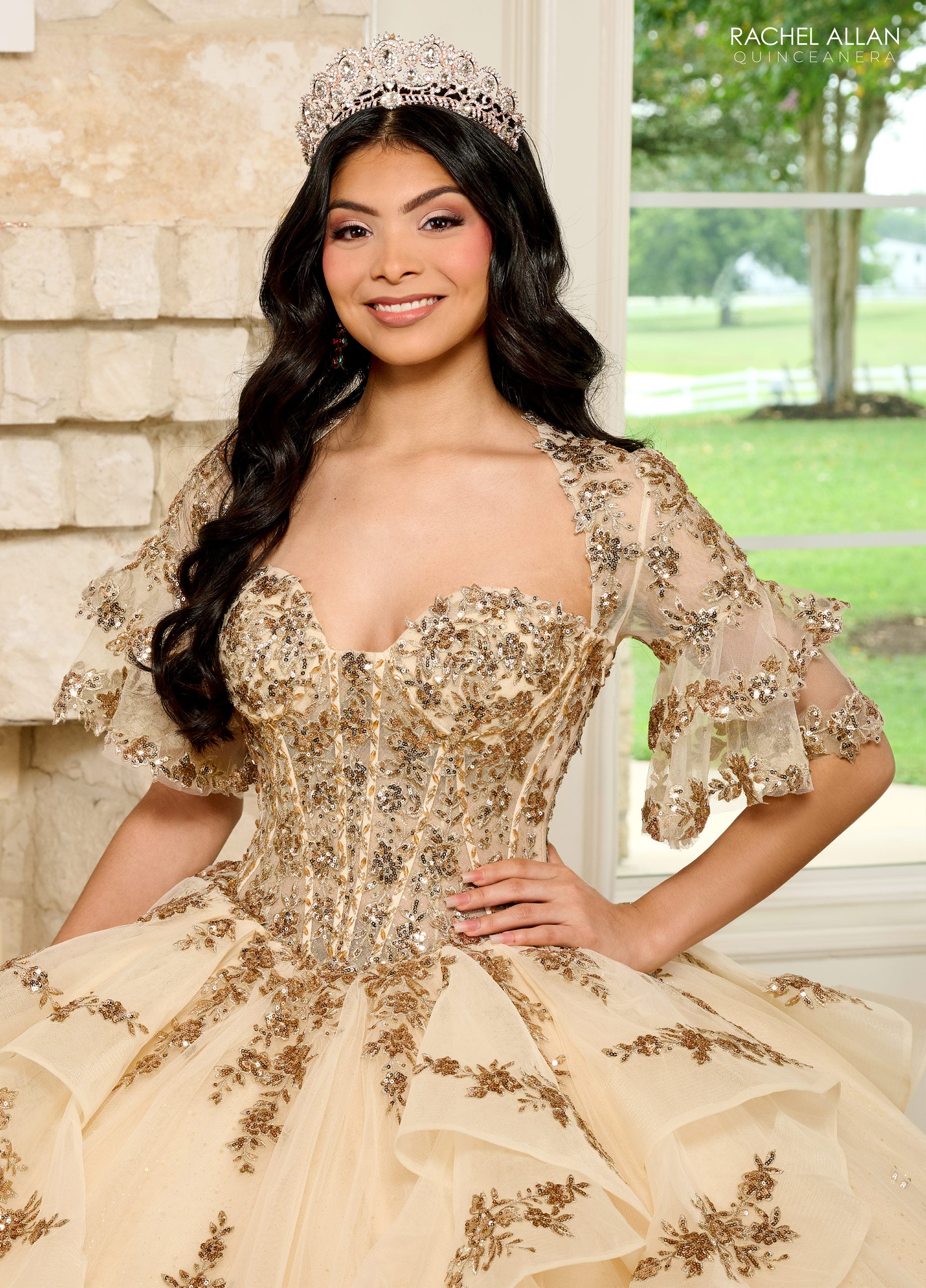 Quinceniera Dresses Quinceniera Detachable Jacket Long Ball Gown Champagne Rose Gold