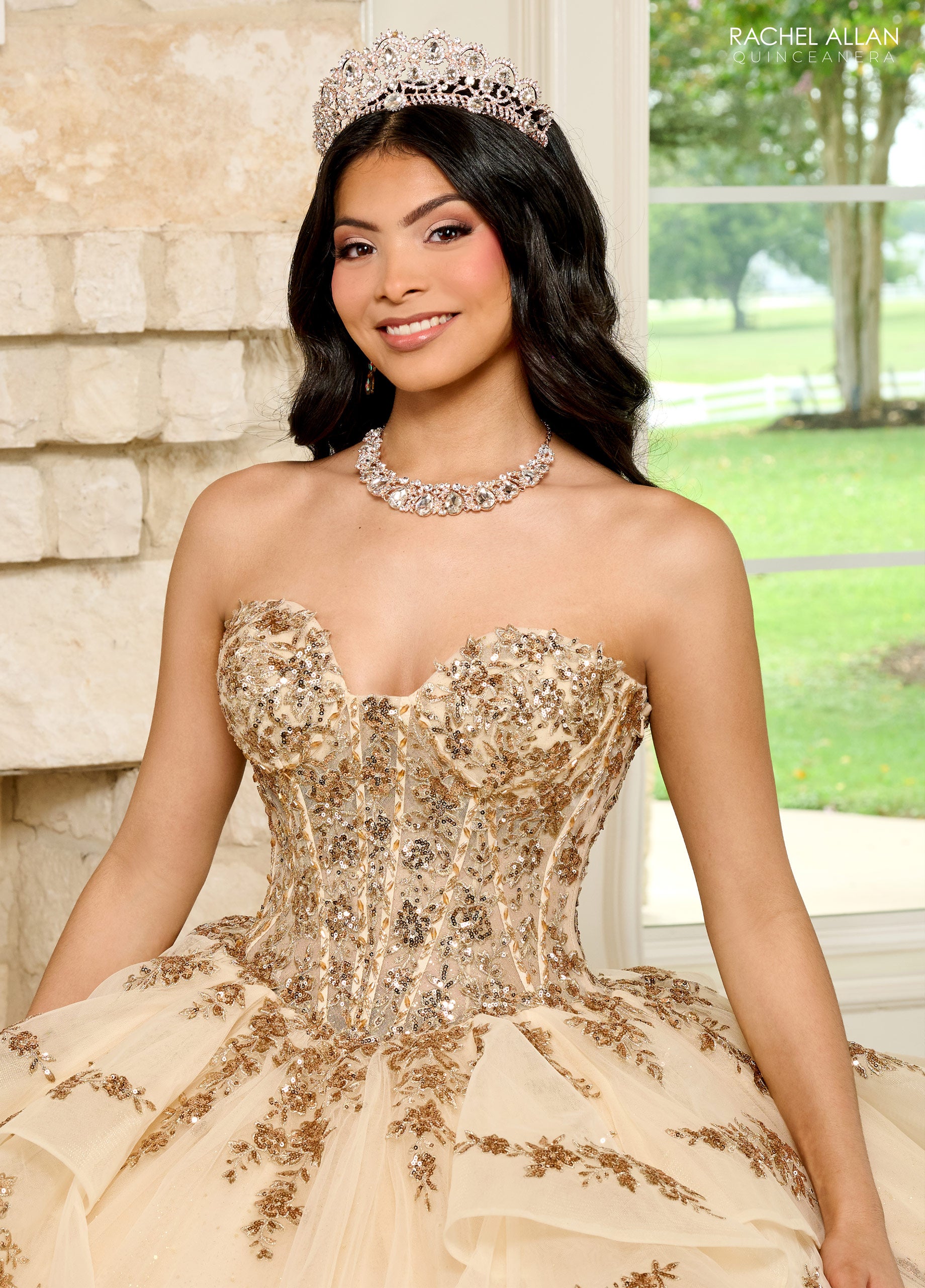 Lace Rose Gold Champagne Quinceanera Dresses Rachel Allan RQ1138 Quinceanera Jacket Long Ball Gown Lace Rose Gold Champagne Quinceanera Dresses Rachel Allan RQ1138 Quinceanera Jacket Long Ball Gown
