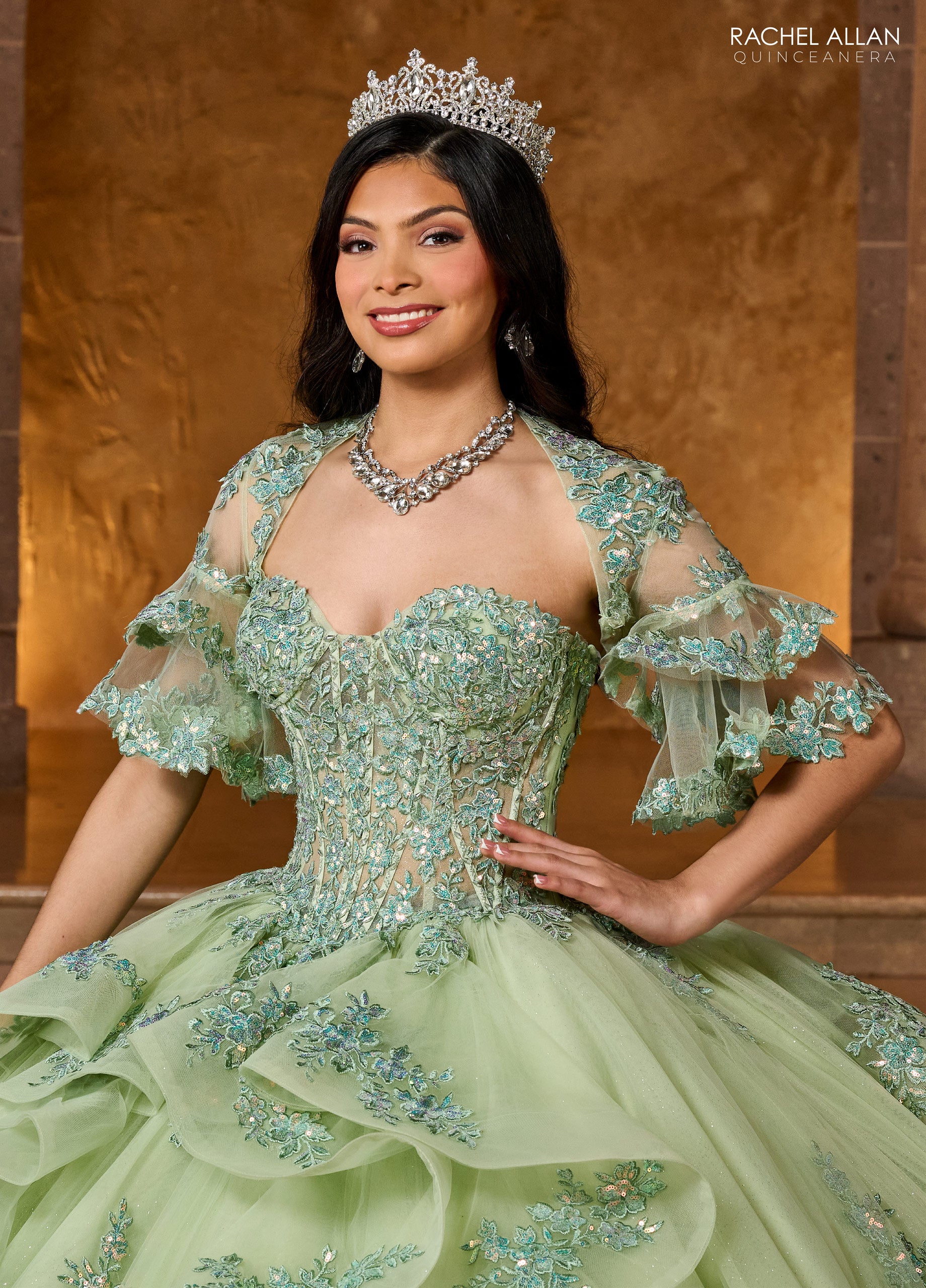 Quinceniera Dresses Quinceniera Detachable Jacket Long Ball Gown Sage
