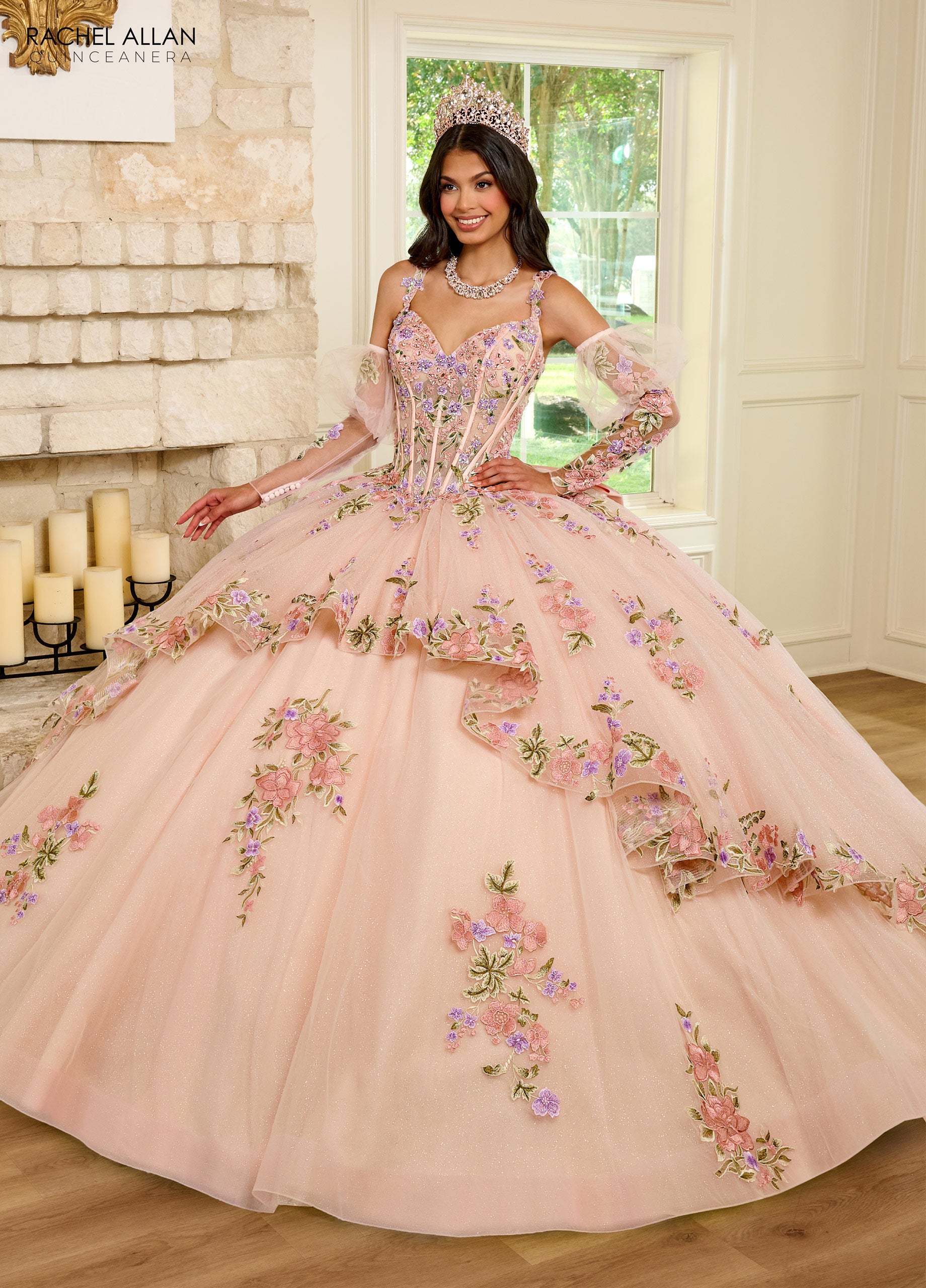 Rachel Allan RQ2182 Quinceanera Detachable Sleeve Long Ball Gown