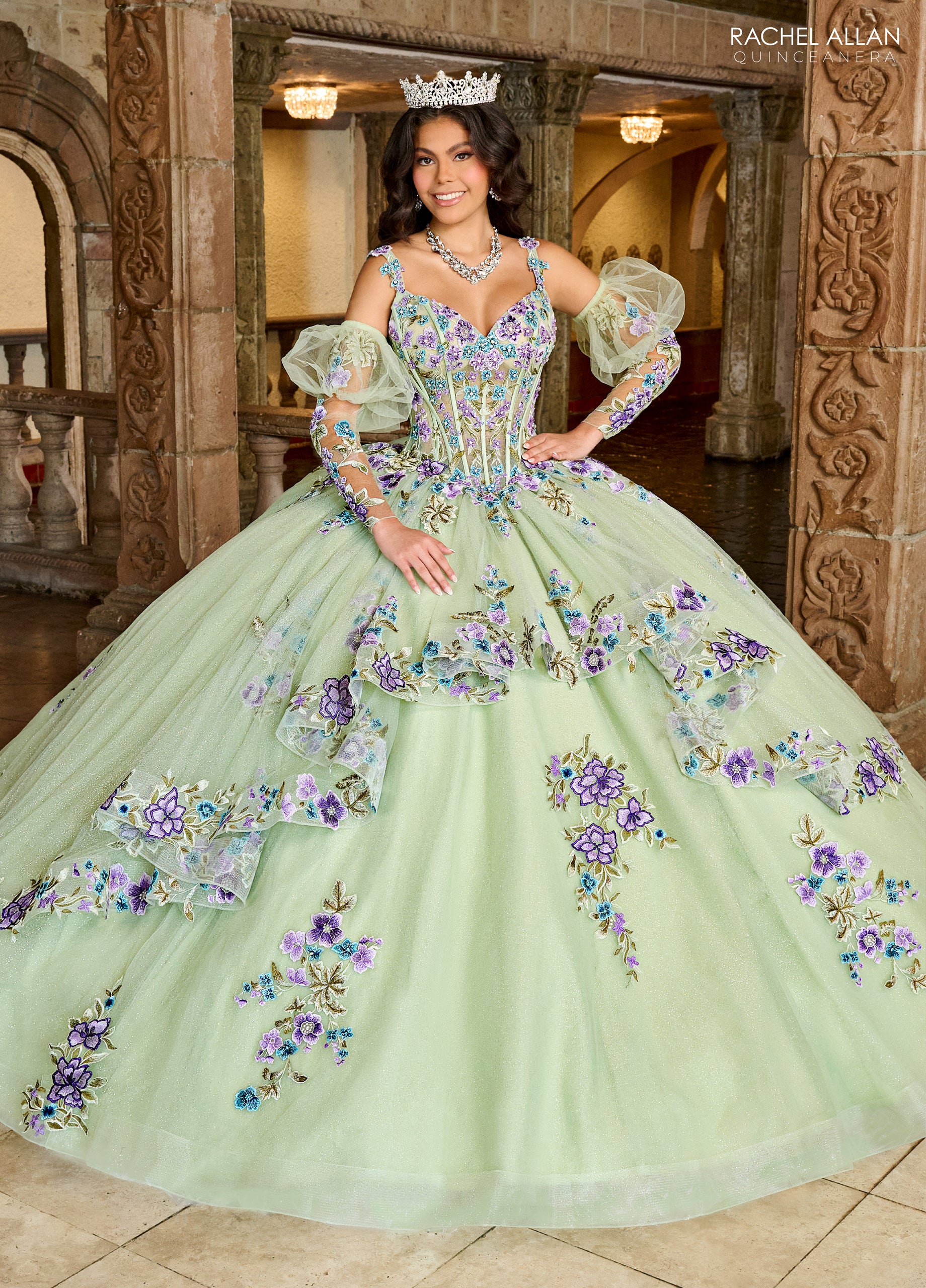 Rachel Allan RQ2182 Quinceanera Detachable Sleeve Long Ball Gown