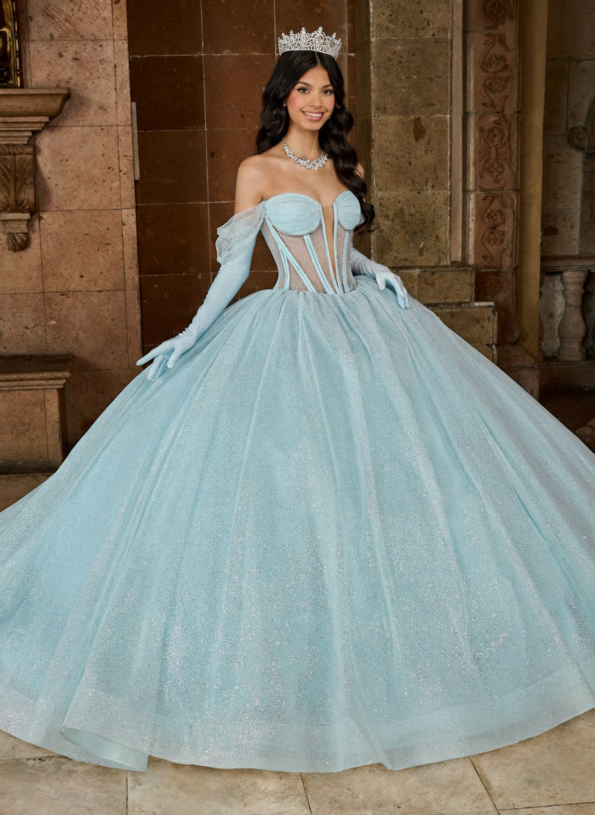 Quinceniera Dresses Quinceniera Glitter Long Ball Gown Light Blue
