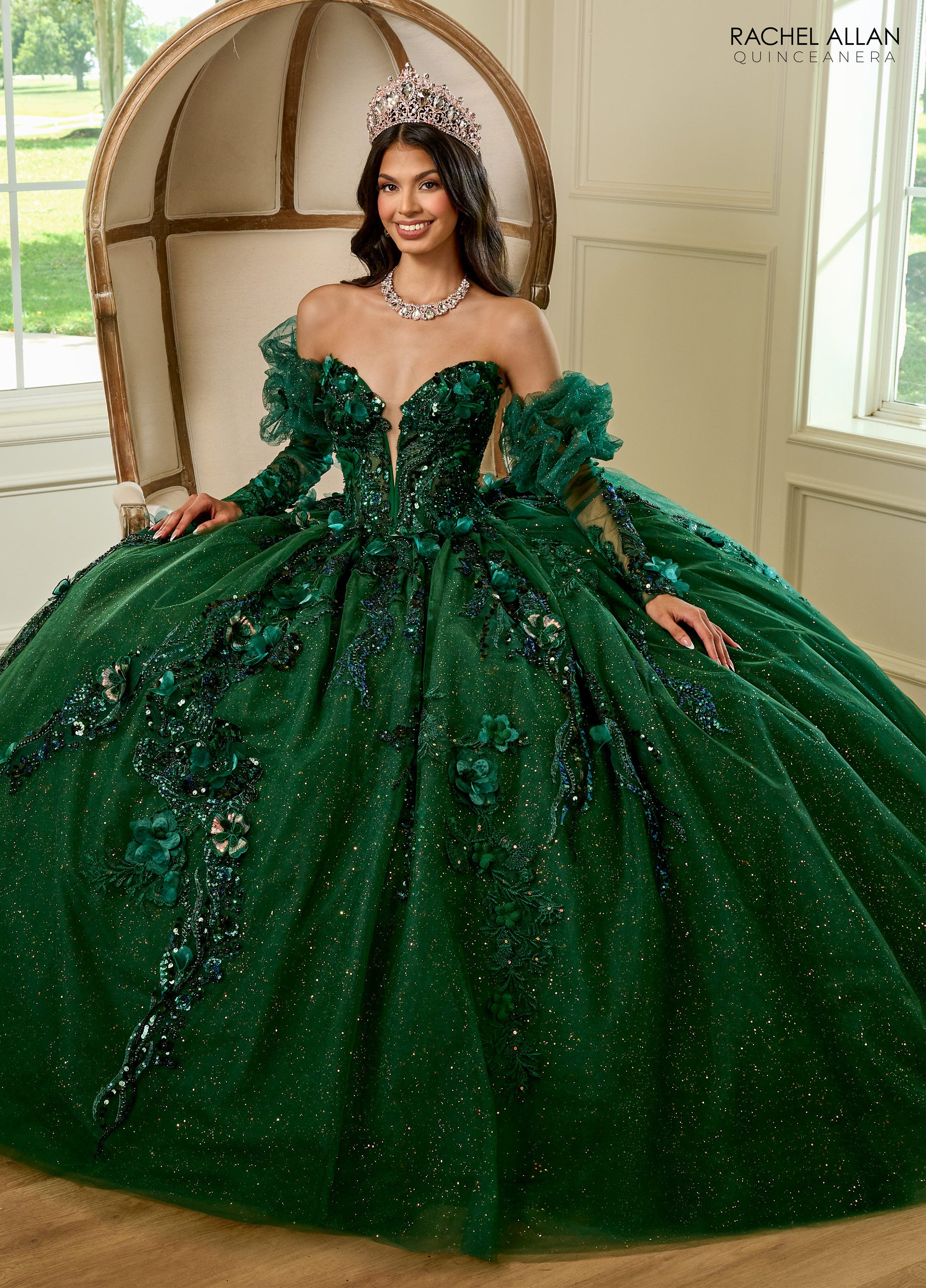 Rachel Allan RQ2184 Long Quinceanera Detachable Sleeve Ball Gown