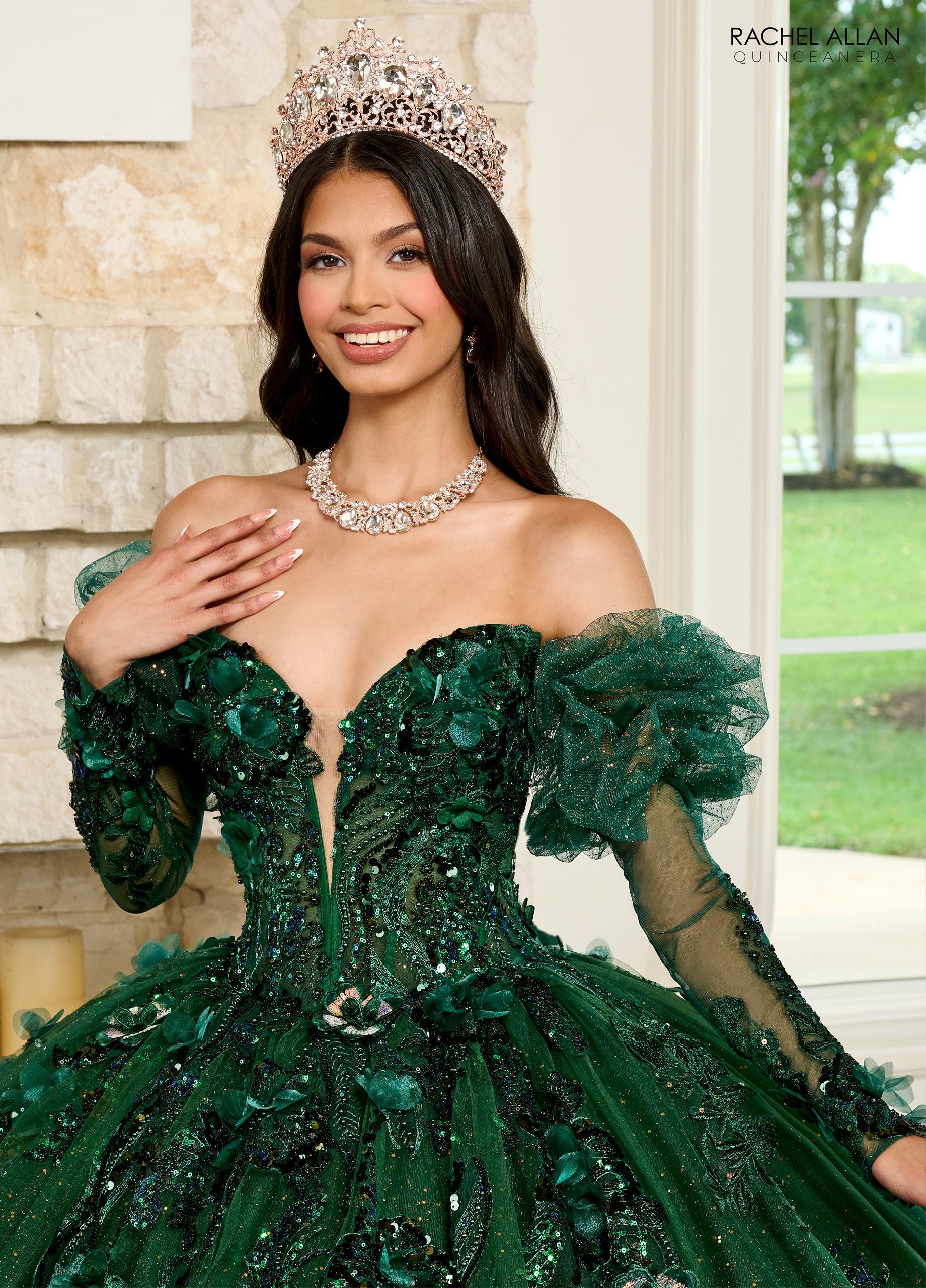 Rachel Allan RQ2184 Long Quinceanera Detachable Sleeve Ball Gown