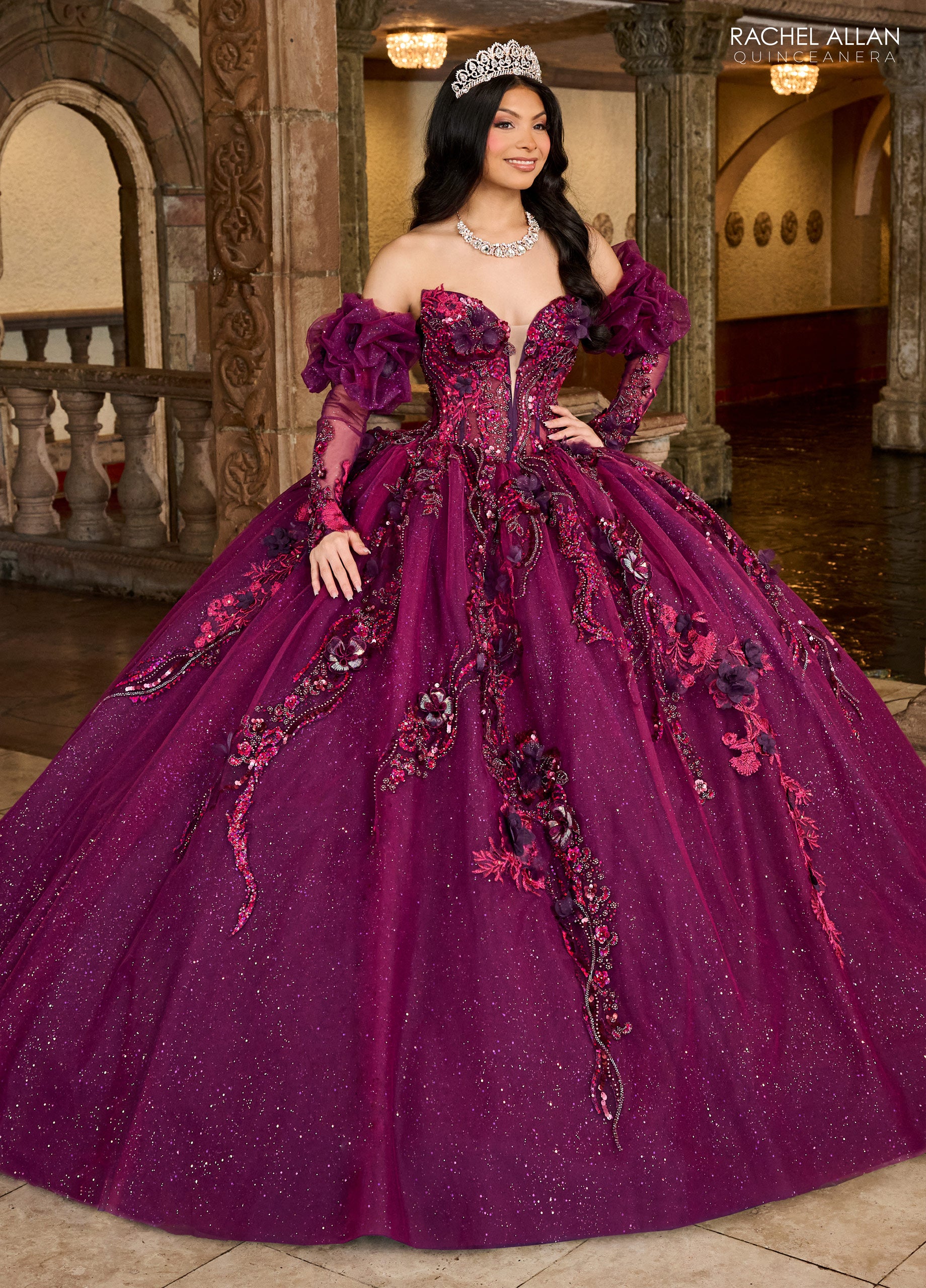 Rachel Allan RQ2184 Long Quinceanera Detachable Sleeve Ball Gown