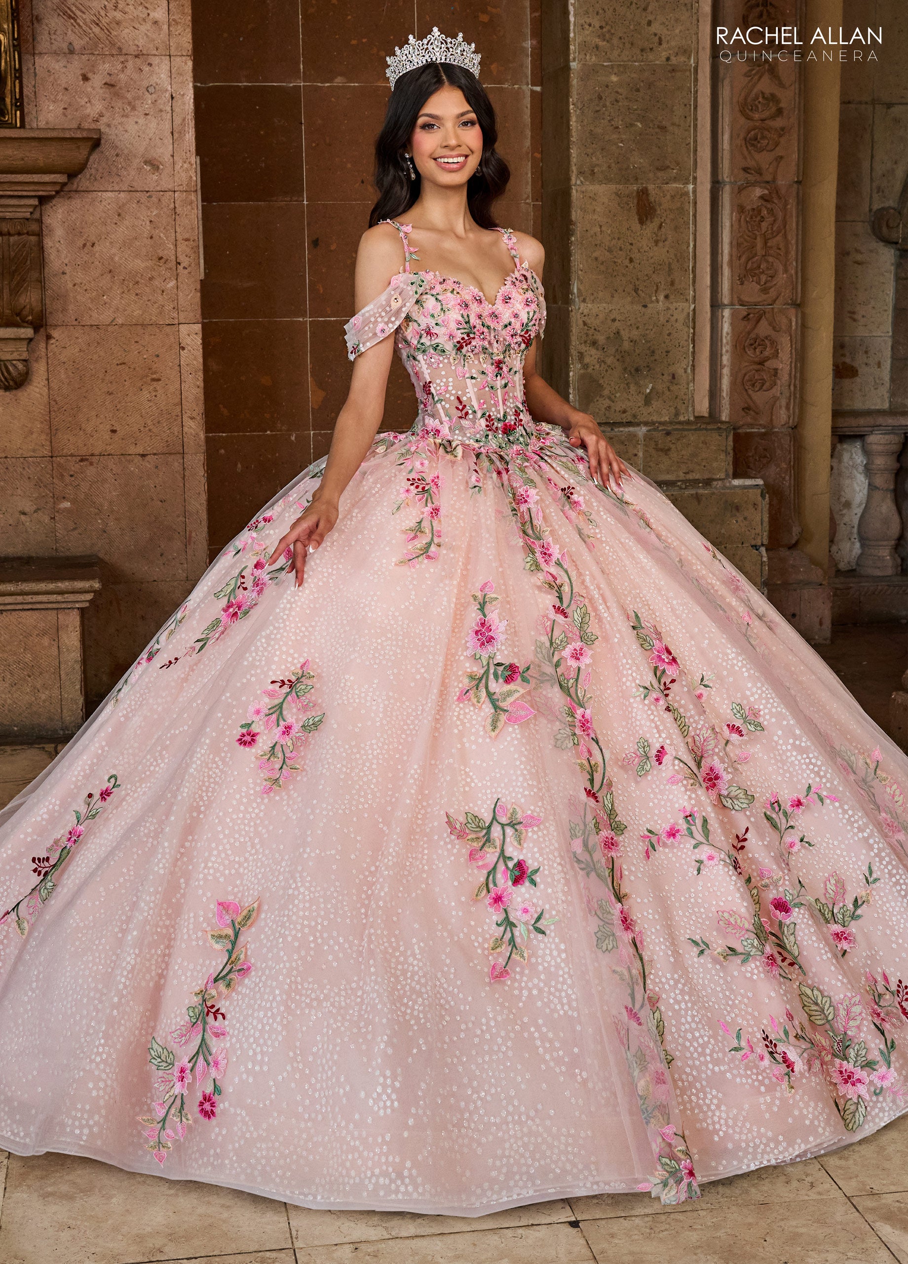 Rachel Allan RQ2185 Long Quinceanera Detachable Cape Ball Gown
