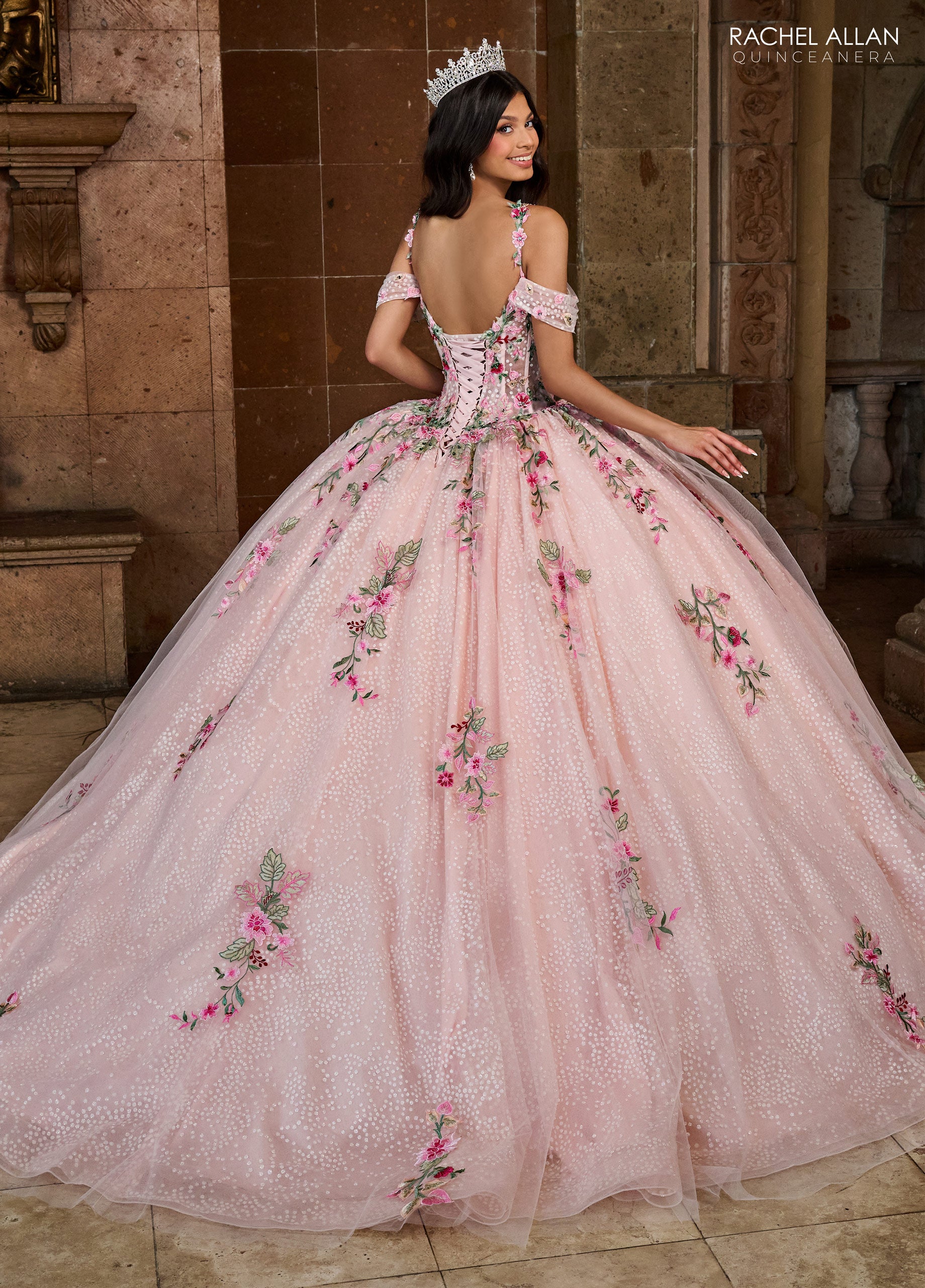 Rachel Allan RQ2185 Long Quinceanera Detachable Cape Ball Gown
