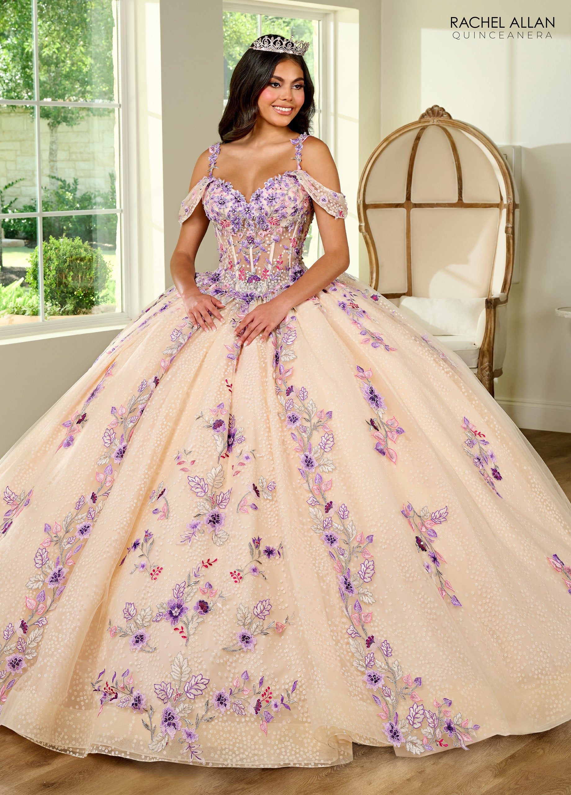 Rachel Allan RQ2185 Long Quinceanera Detachable Cape Ball Gown