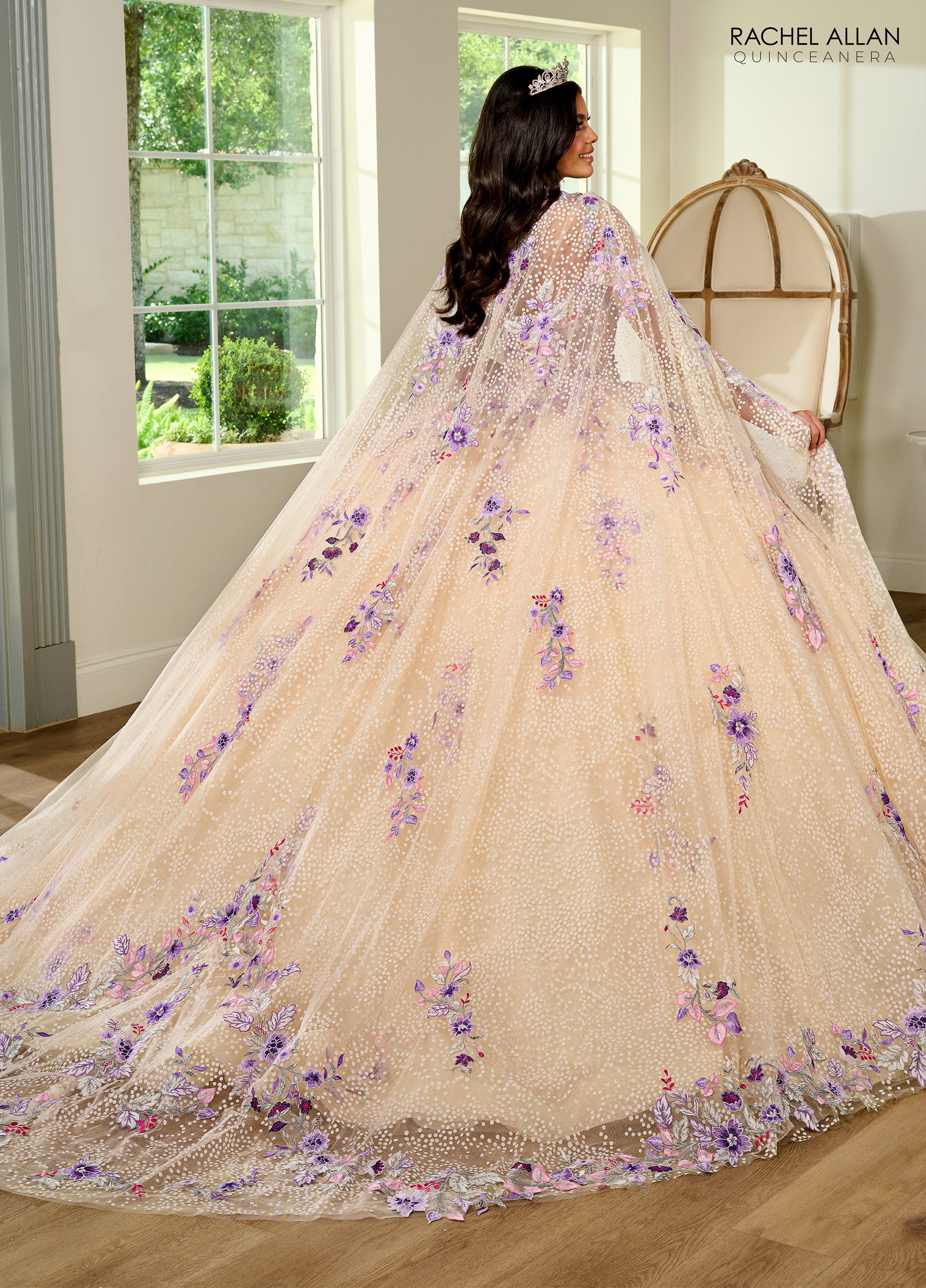 Rachel Allan RQ2185 Long Quinceanera Detachable Cape Ball Gown