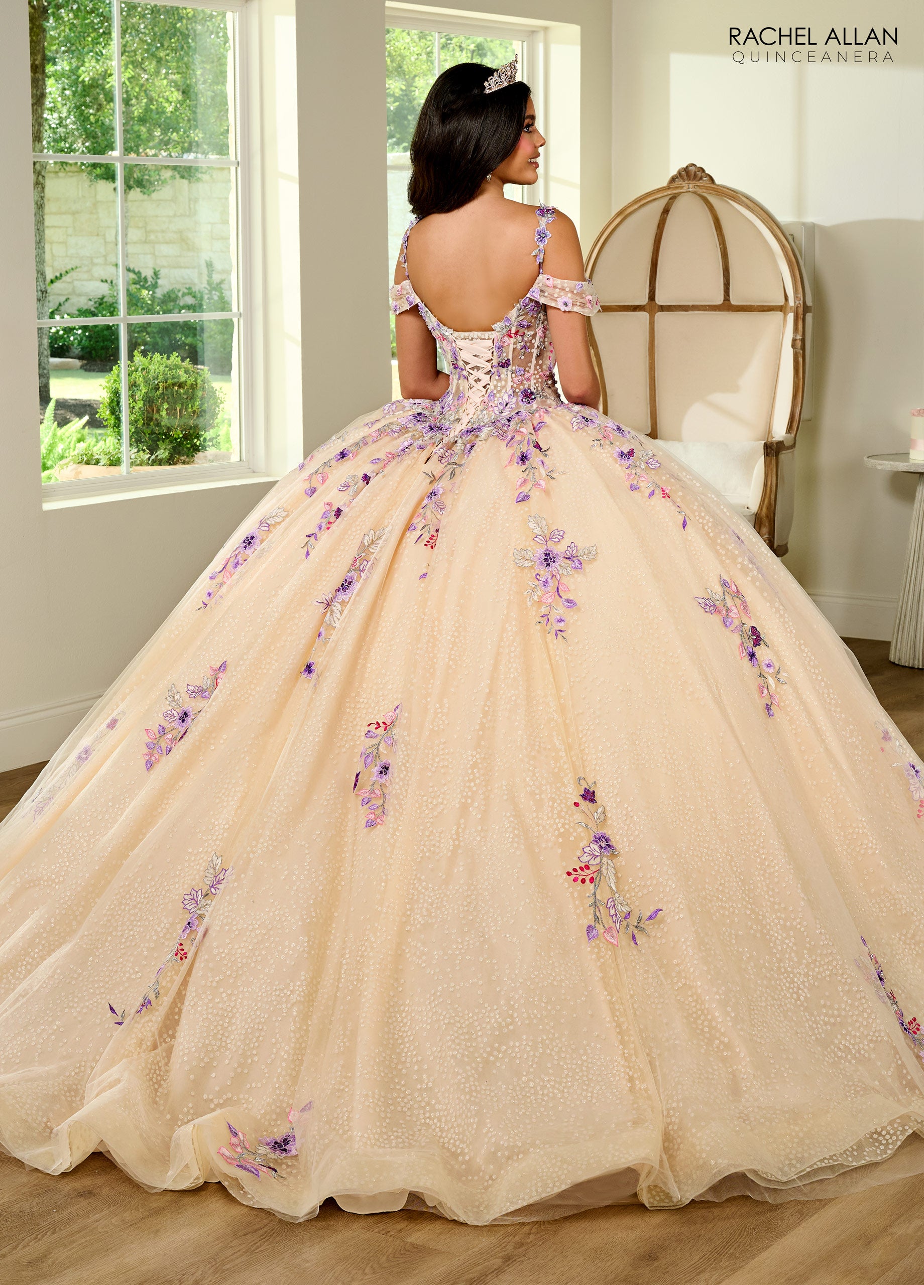 Rachel Allan RQ2185 Long Quinceanera Detachable Cape Ball Gown