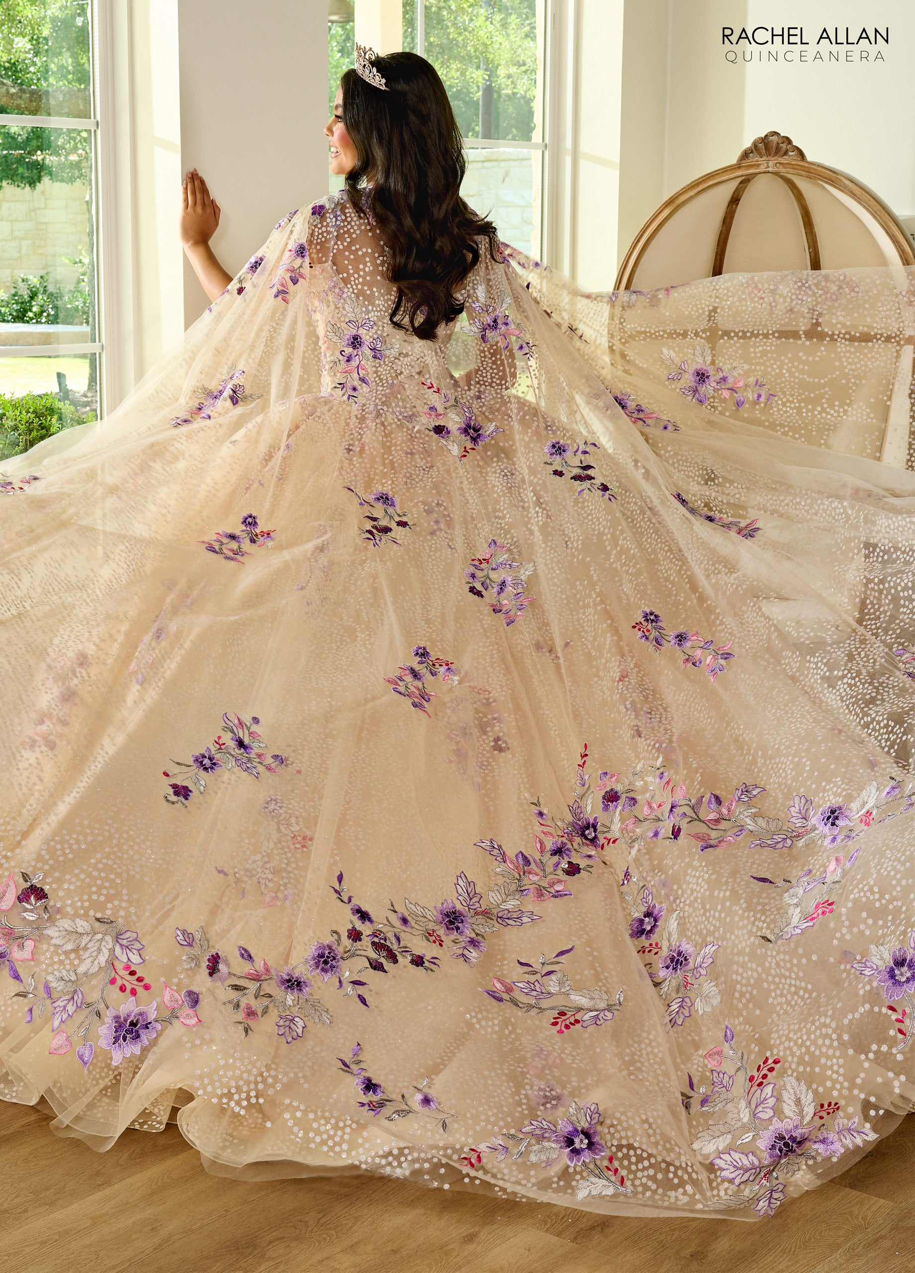 Rachel Allan RQ2185 Long Quinceanera Detachable Cape Ball Gown