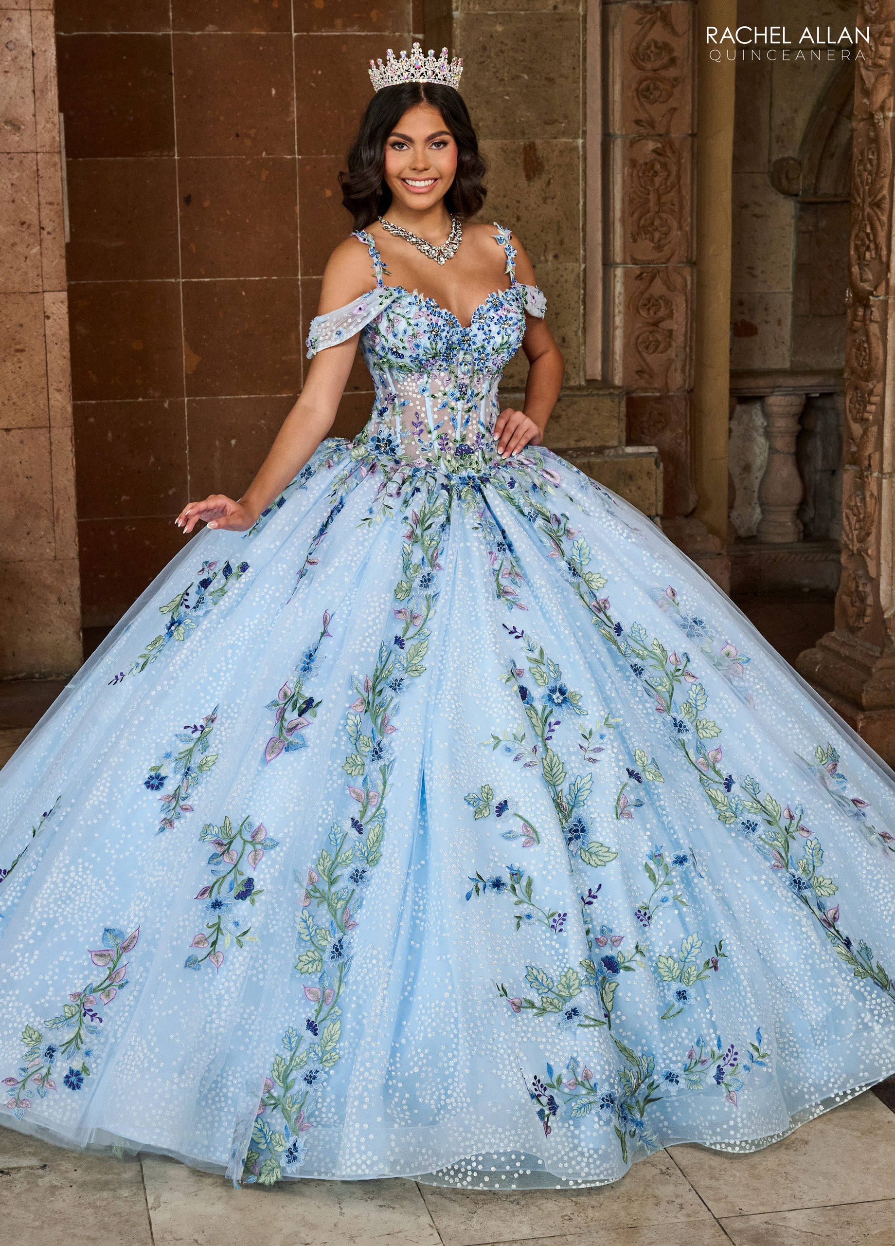 Rachel Allan RQ2185 Long Quinceanera Detachable Cape Ball Gown
