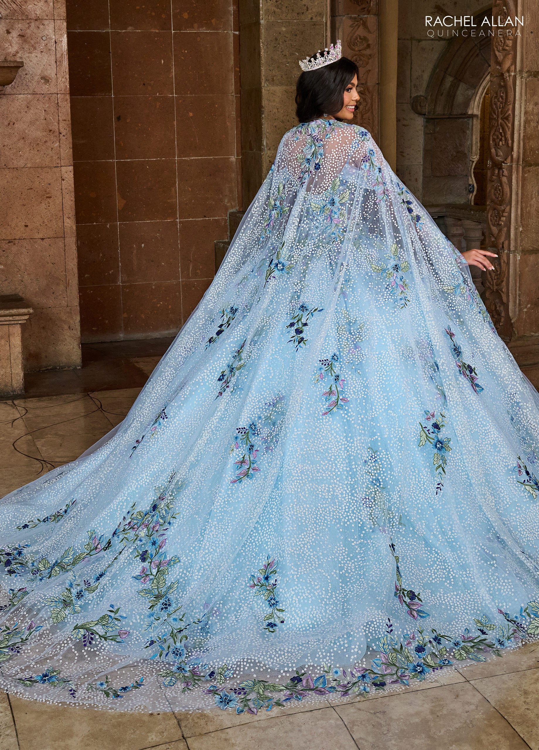 Rachel Allan RQ2185 Long Quinceanera Detachable Cape Ball Gown