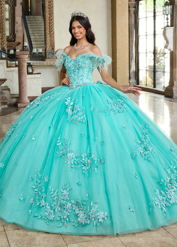 Rachel Allan RQ2186 Long Quinceanera Feather Ball Gown