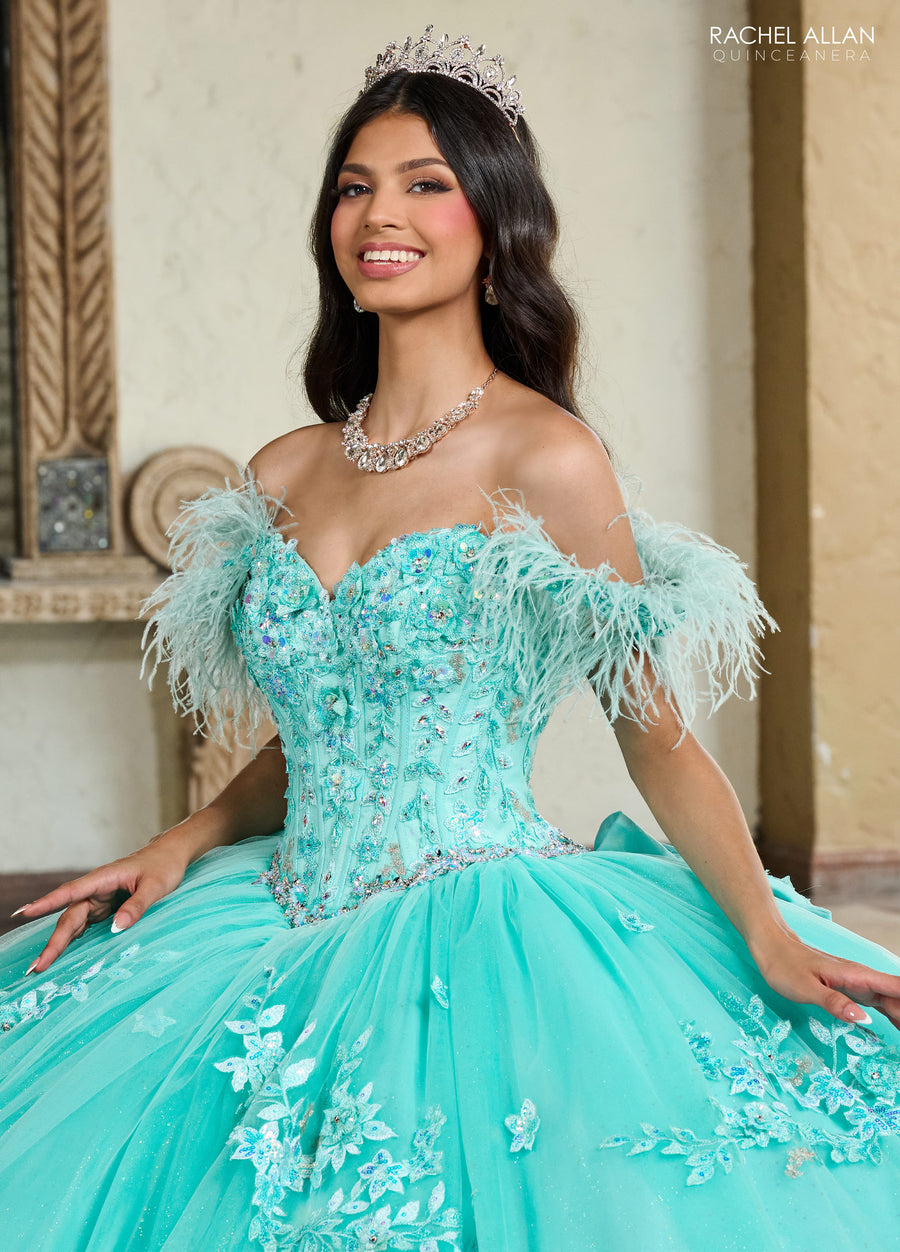 Blush Rachel Allan RQ2186 Long Quinceanera Feather Ball Gown for $1798. ...