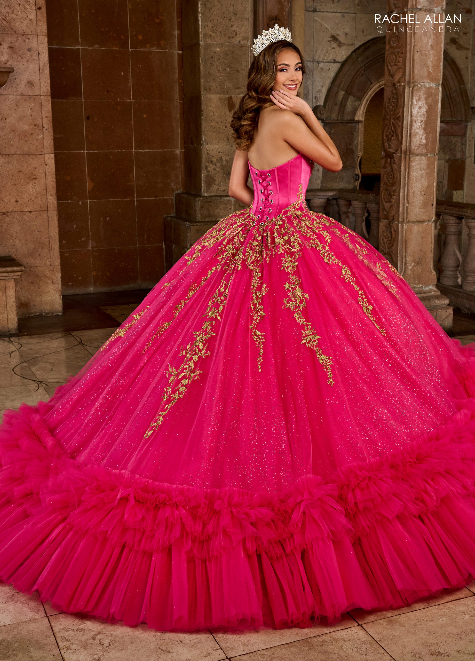 Quinceanera Dresses Long Quinceanera Ruffle Ball Gown Bright Pink