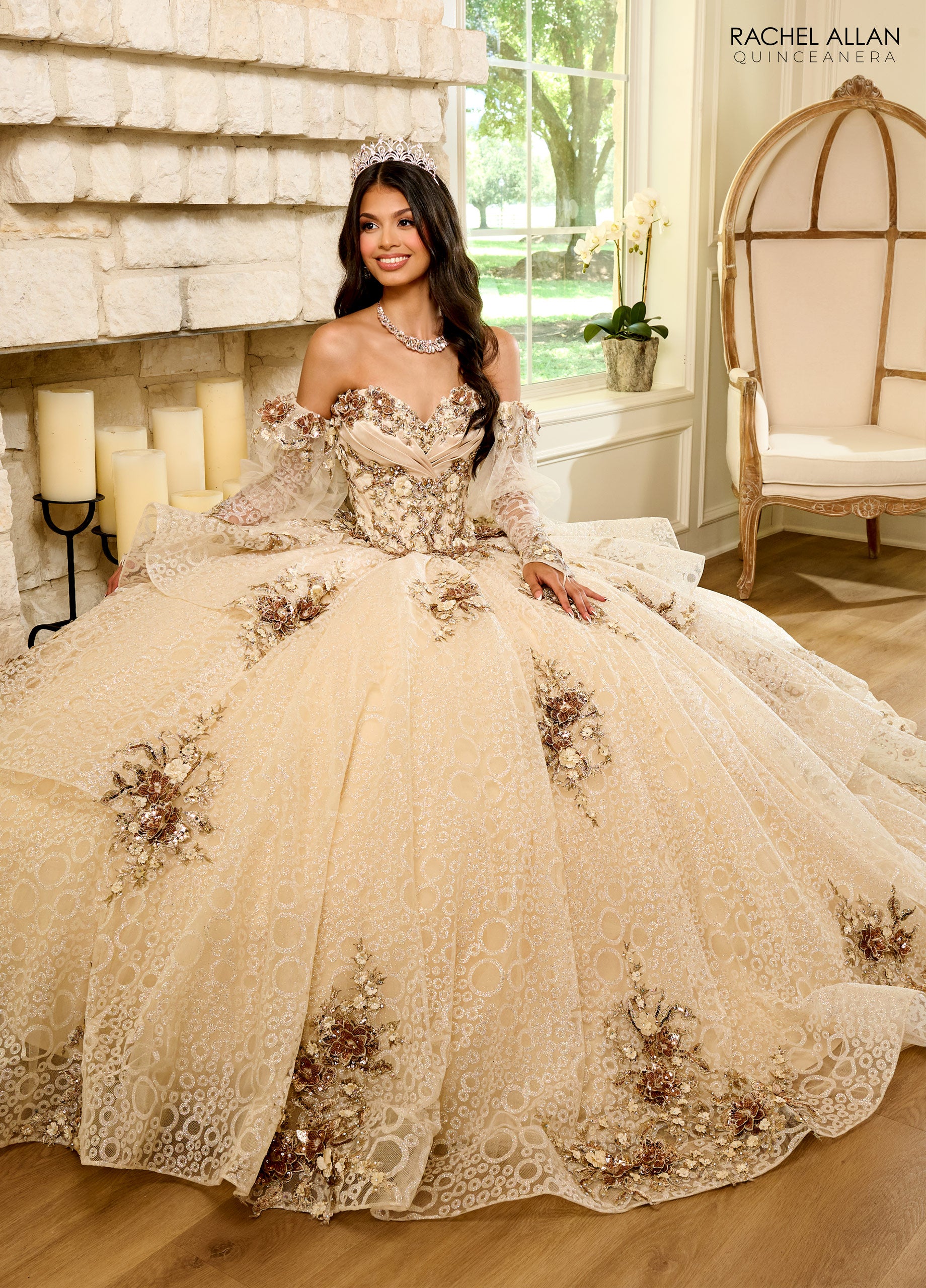 Rachel Allan RQ2191 Quinceanera Detachable Sleeve Long Ball Gown