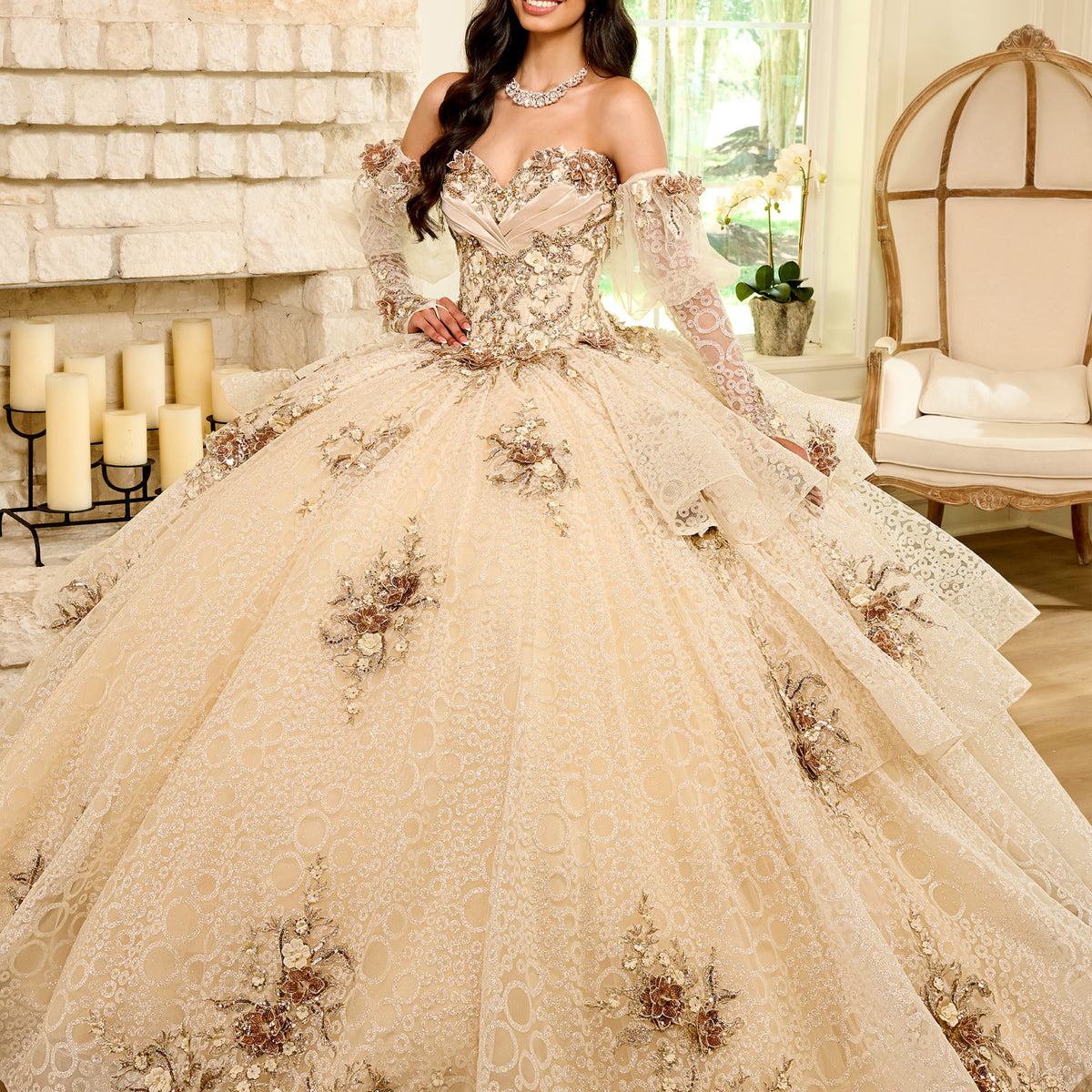 Rachel Allan RQ2191 Quinceanera Detachable Sleeve Long Ball Gown – The Dress  Outlet