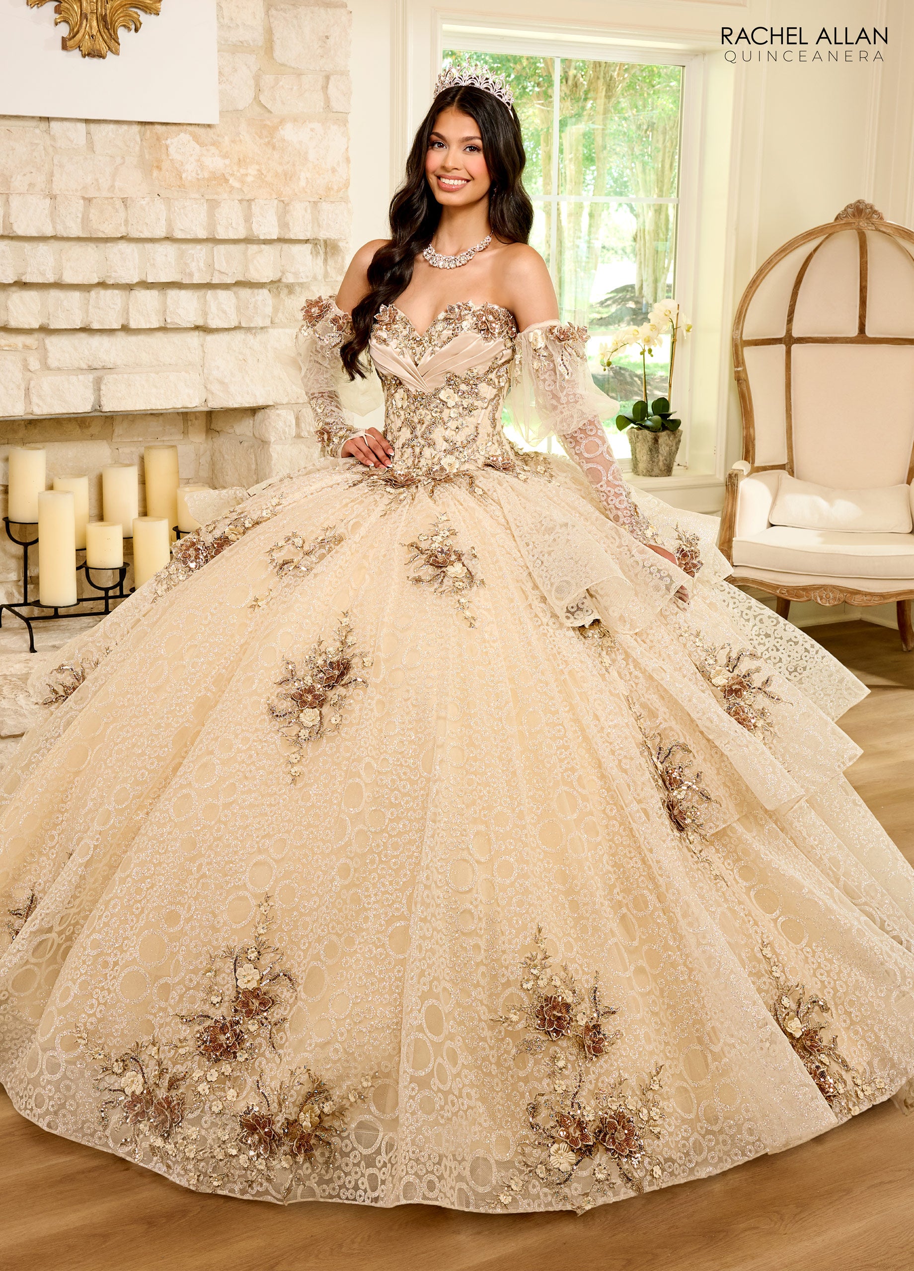 Rachel Allan RQ2191 Quinceanera Detachable Sleeve Long Ball Gown