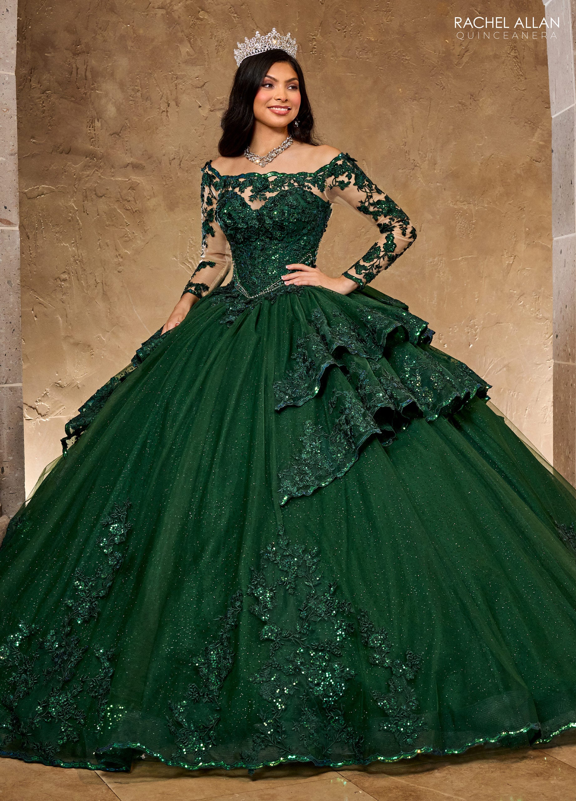 Rachel Allan RQ2192 Ruffle Quinceanera Long Sleeve Ball Gown