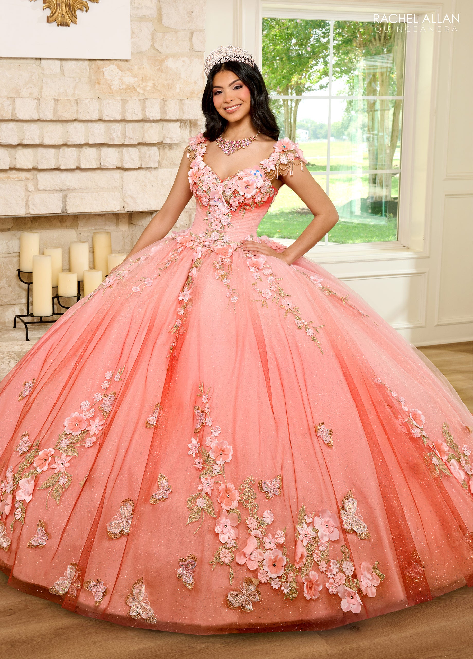 Wedding Dress Coral And Gold Quinceanera Dresses Rachel Allan RQ3125 Ombre Quinceanera Floral Applique Ball Gown Wedding Dress Coral And Gold Quinceanera Dresses Rachel Allan RQ3125 Ombre Quinceanera Floral Applique Ball Gown