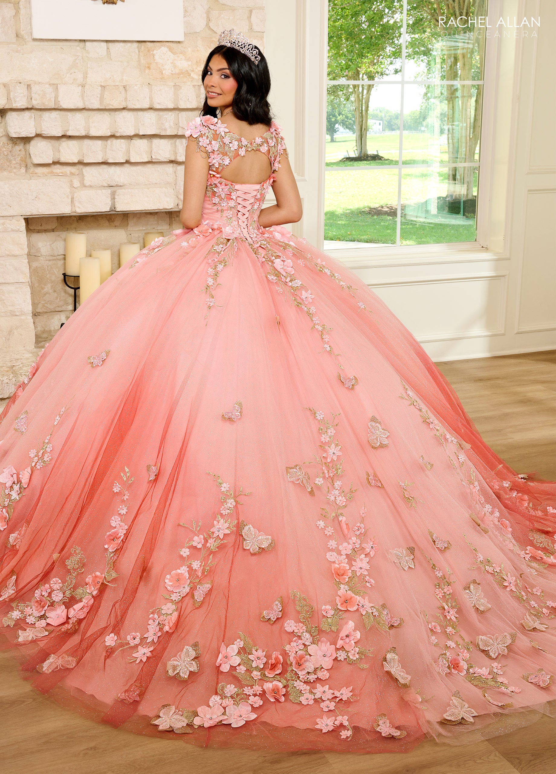 Quinceanera Dresses Ombre Quinceanera Floral Applique Ball Gown Coral Ombre