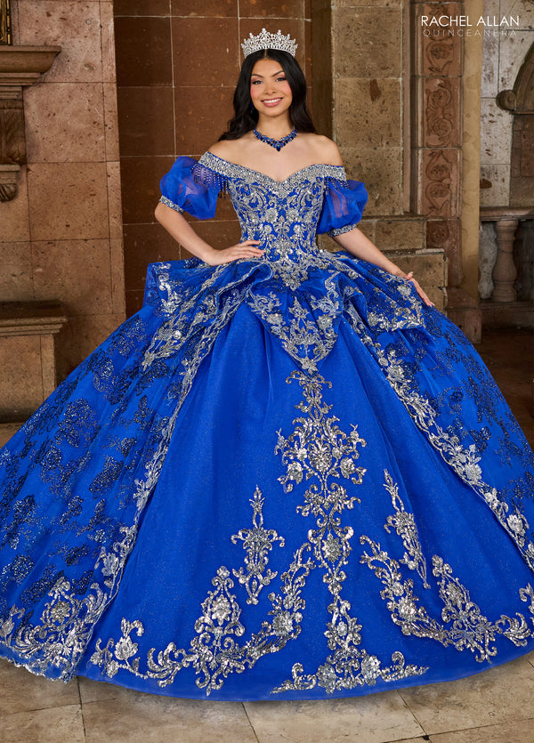 Rachel Allan RQ3128 Long Quinceanera Beaded Detachable Sleeve Ball Gown
