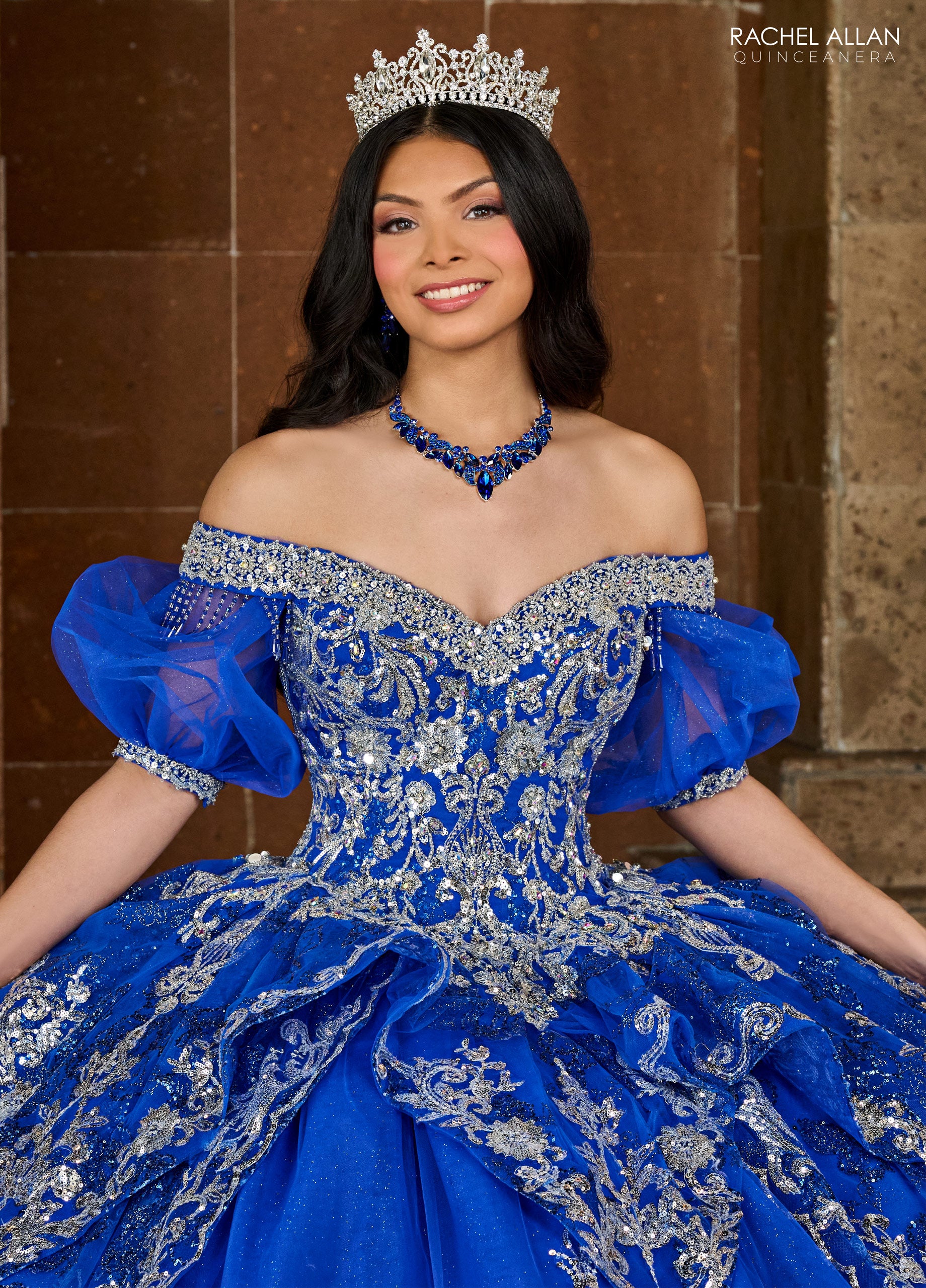 Rachel Allan RQ3128 Long Quinceanera Beaded Detachable Sleeve Ball Gown